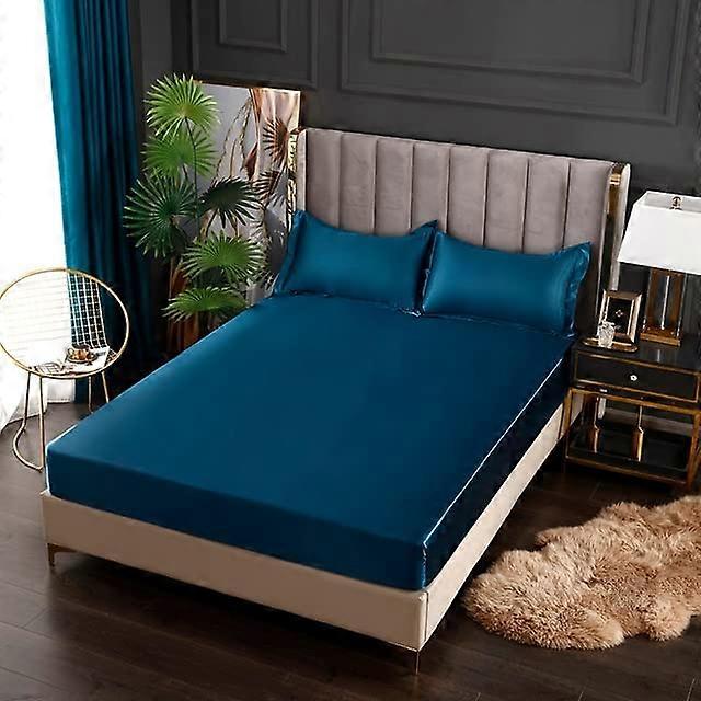 Fitted Sheet Solid Color Double Queen Size Bed Sheet Mattress Cover Satin Elastic Band 160x200cm 180x200x25cm