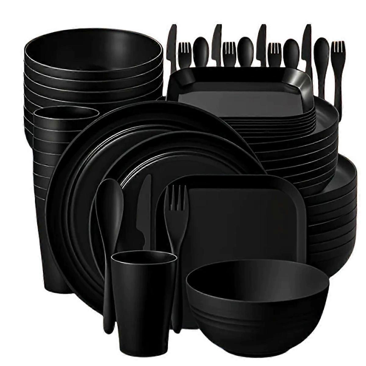 Plastic Dinnerware Sets,32 Piece Plates and Bowls Sets,Reusable Unbreakable Kitchen Dishware for Apartment, Camping