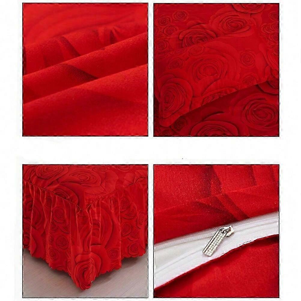 Adjustable Elastic Bedskirt Red 200CM x 180CM Ruffled Non-Skid 1Pack