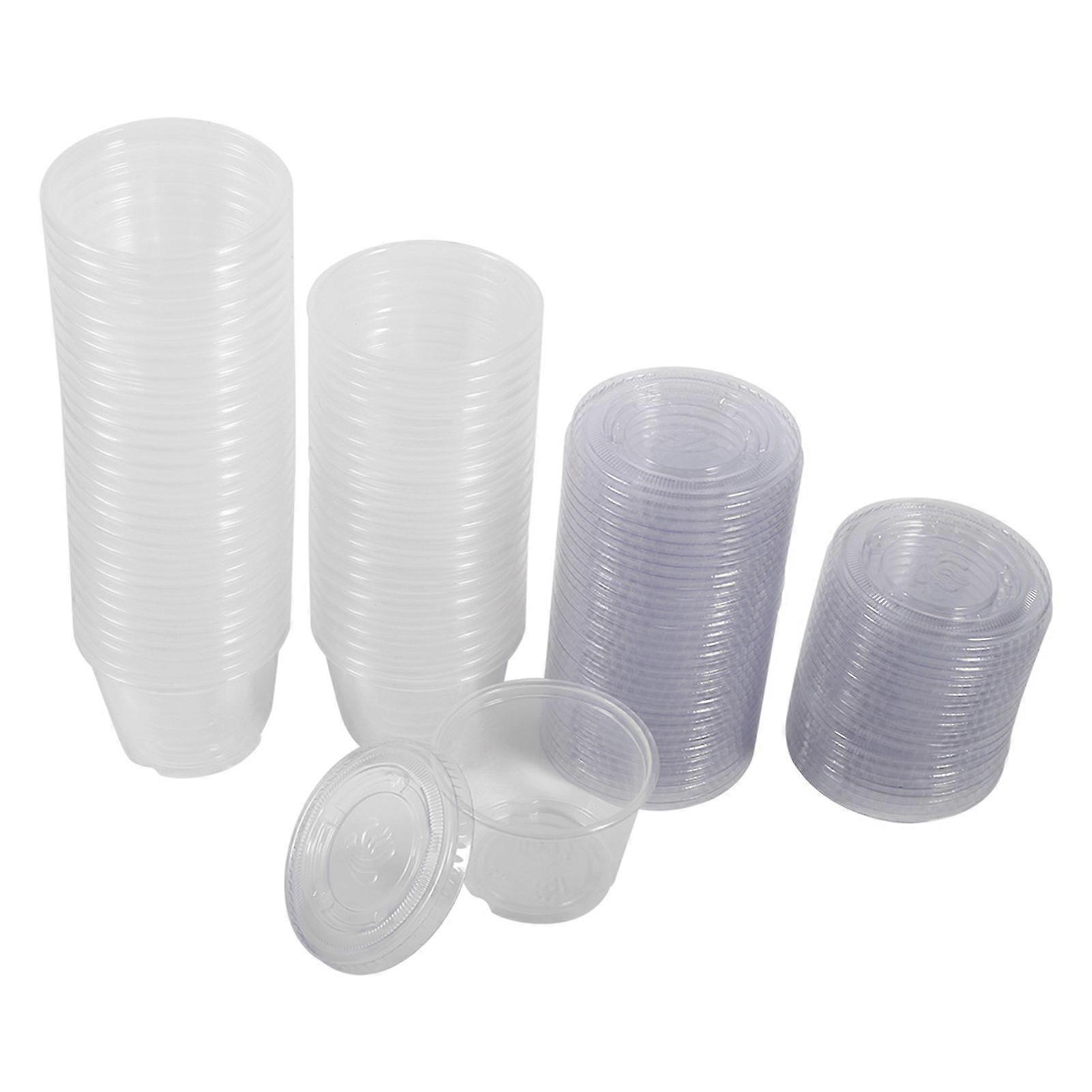 50Pcs Disposable Plastic Clear Sauce Chutney Cups Boxes With Lid Food Takeaway Hot (3oz)