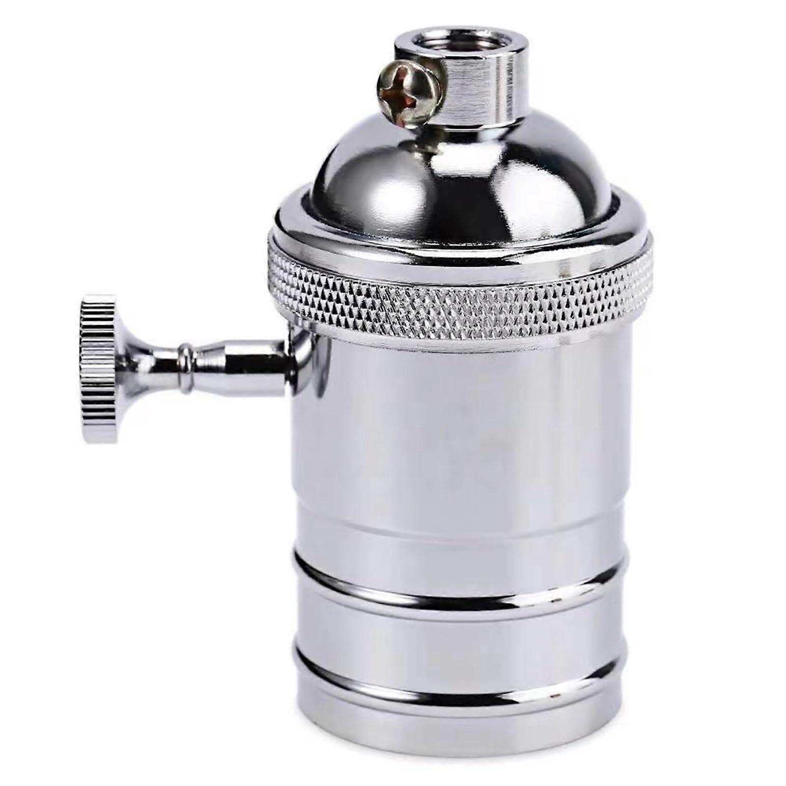 Retro Lamp Bulb Holder E26/E27, Vintage Industrial Edison Screw Lamp Base with On/Off Switch, Chrome Finish, Light Fitting Parts