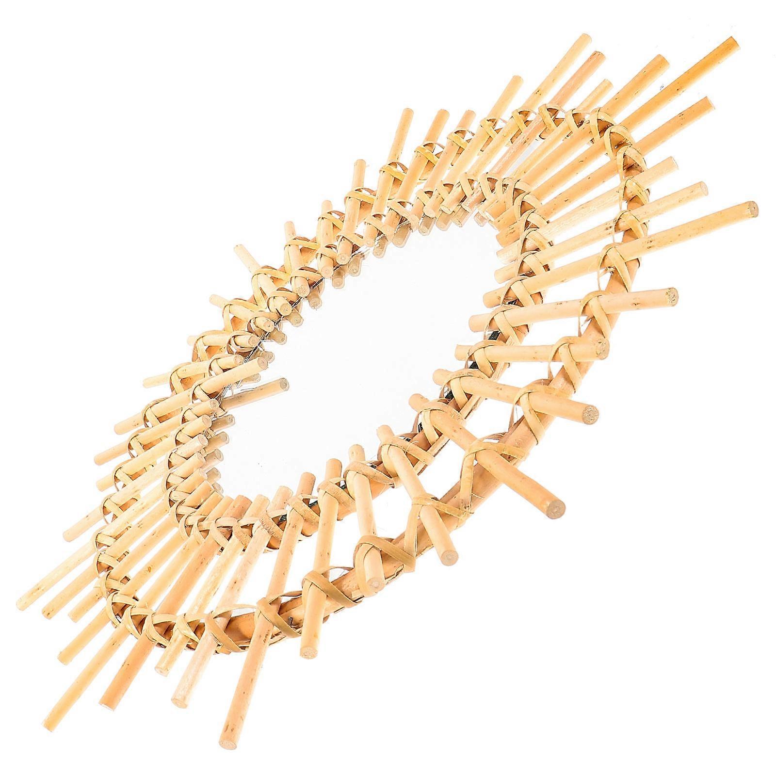 Golden Rattan Mirror Circle Wall Mounted Decorative Mirror 2Pcs