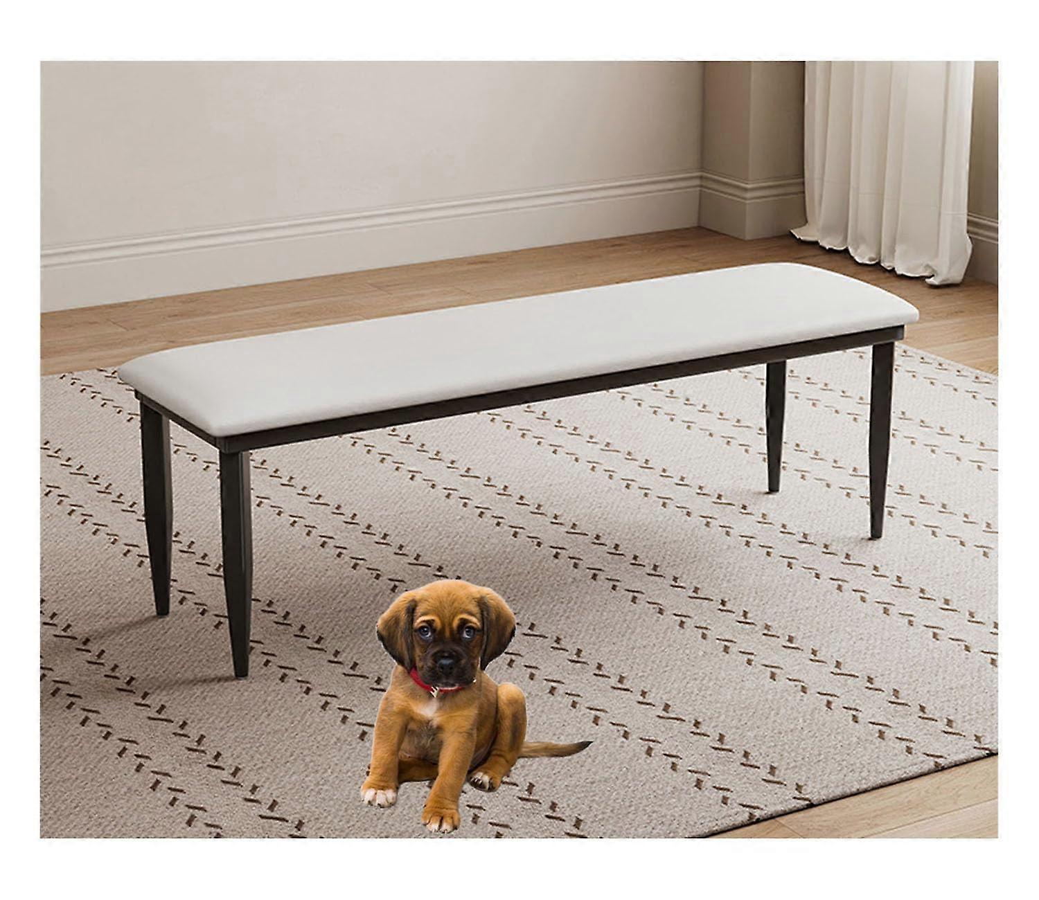 Shoe Bench White Upholstered Low Bench 100x30x48 cm With NonSlip Foot Pads For Home Office Or Dining