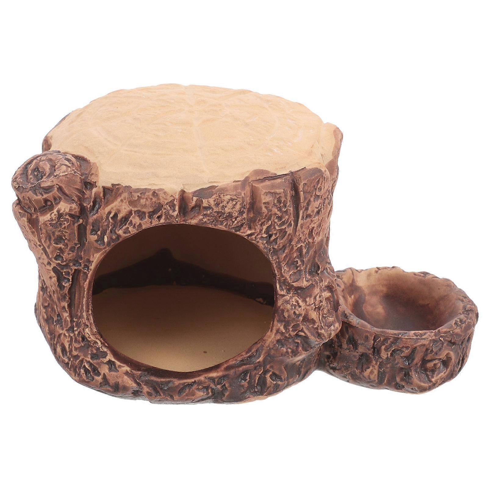 2Pcs Ceramic Hamster Hideout Stump Shaped Cooling Nest For Small Pets Resting And Sleeping Indoor Use Light Brown