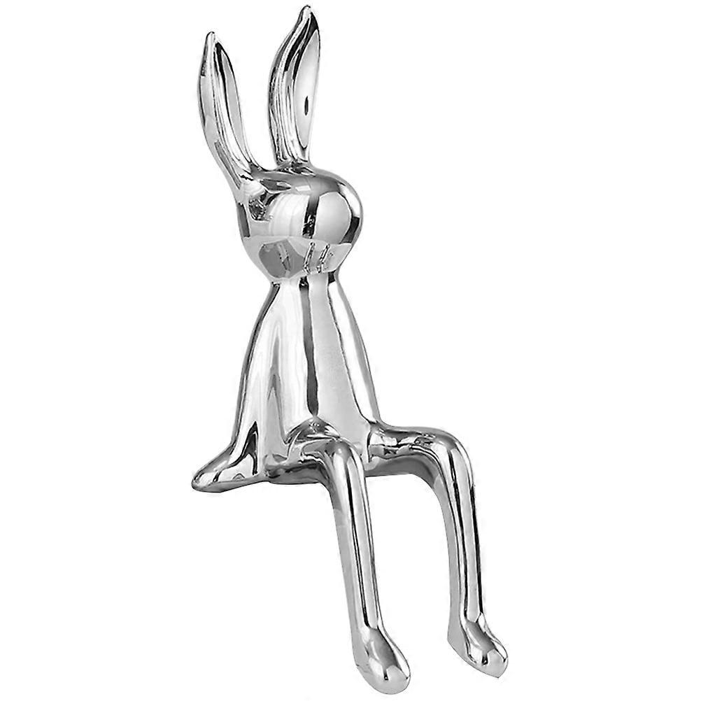 4Pcs Ceramic Rabbit Ornament for Decoration Silver Sitting Bunny Figurine