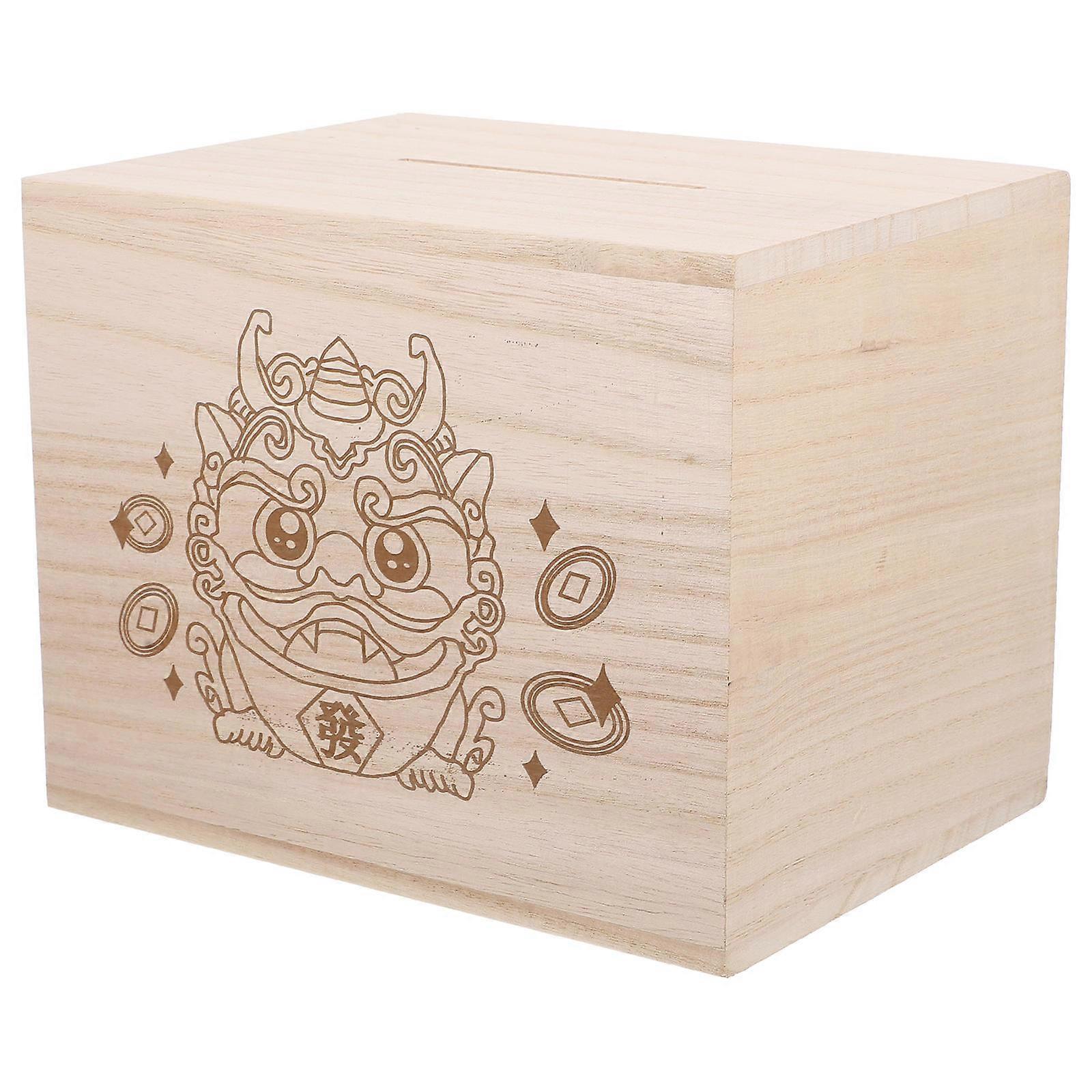 Beige Wooden Piggy Bank Only Save Money Use 3Pcs Storage Boxes