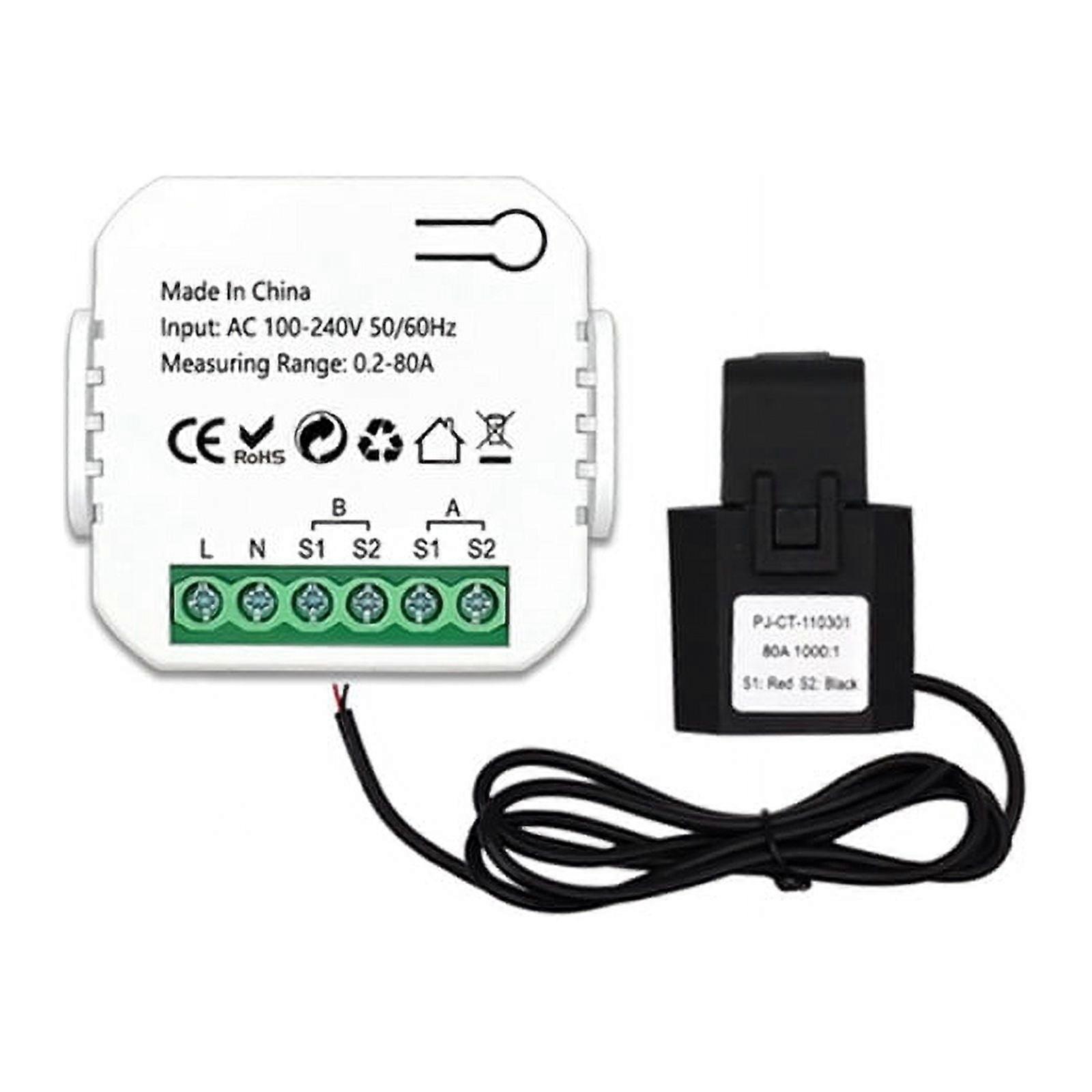 Tuya Smart ZigBee Energy Meter 2 Way Bidirectional with Current Sensor Clamp App Monitor Power 100-240VAC,1 Channel-1CT