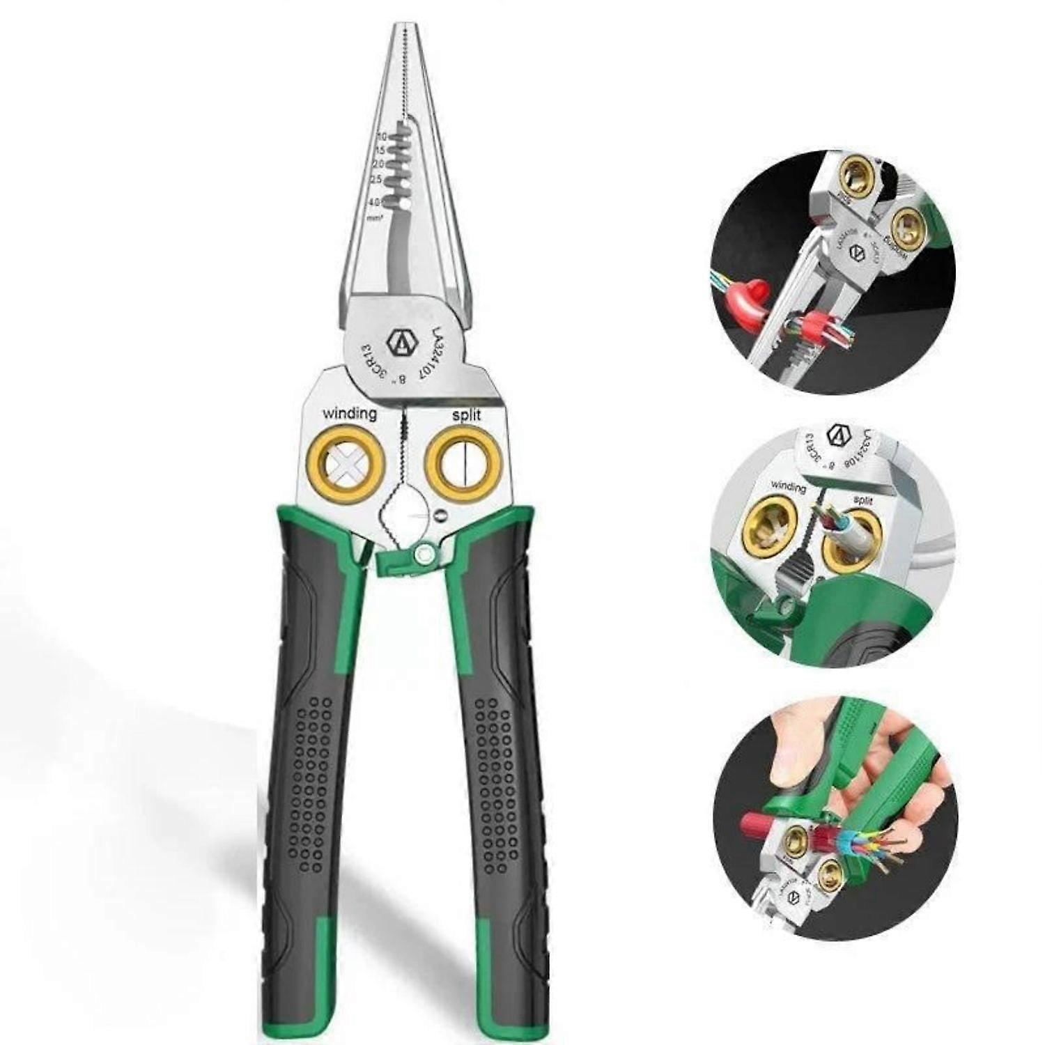 8in1 Wire Strippers with Voltage Test, Electricity Measurement, Cutting, Pulling, Scraping & Pressing - Compatible with Wires