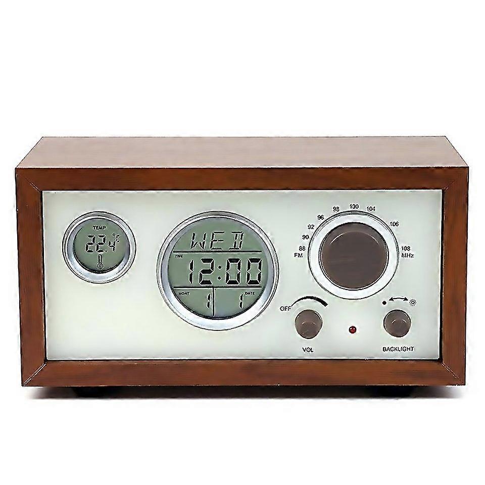 For Sy601 Home Multifunctional Retro Wooden Radio Electronic Thermometer Alarm Clock