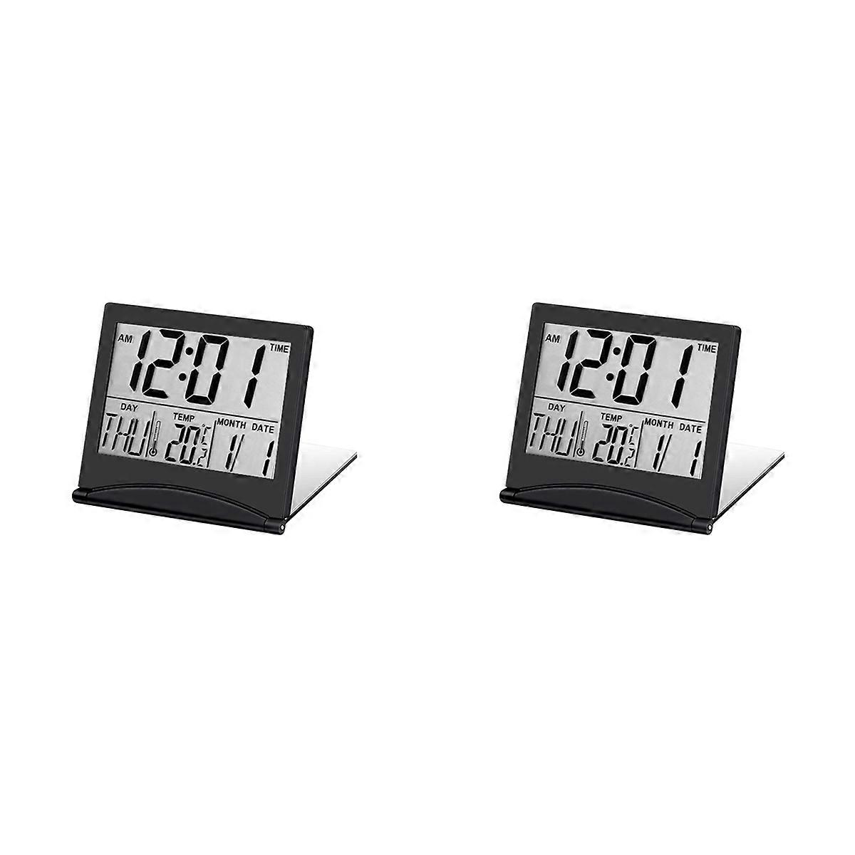 Electronic Folding LCD Digital Alarm Clock Desktop Temperature Hygrometer Clock Weather Station Desk