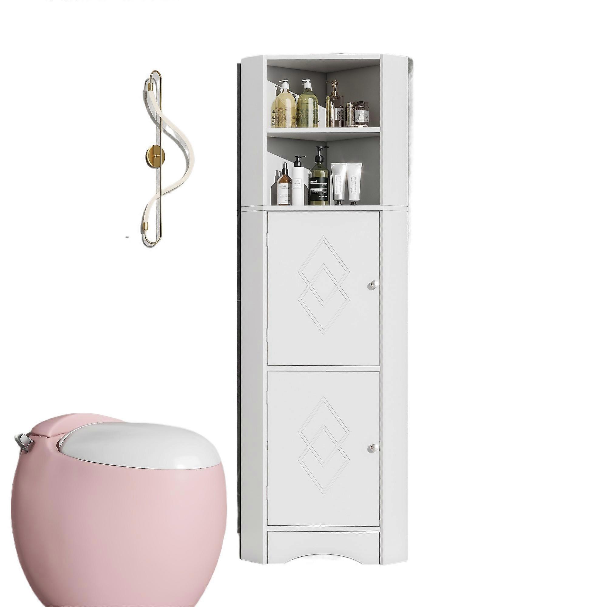 Mobiletto angolare bianco per bagno con due ripiani e mobiletto lavabo regolabile