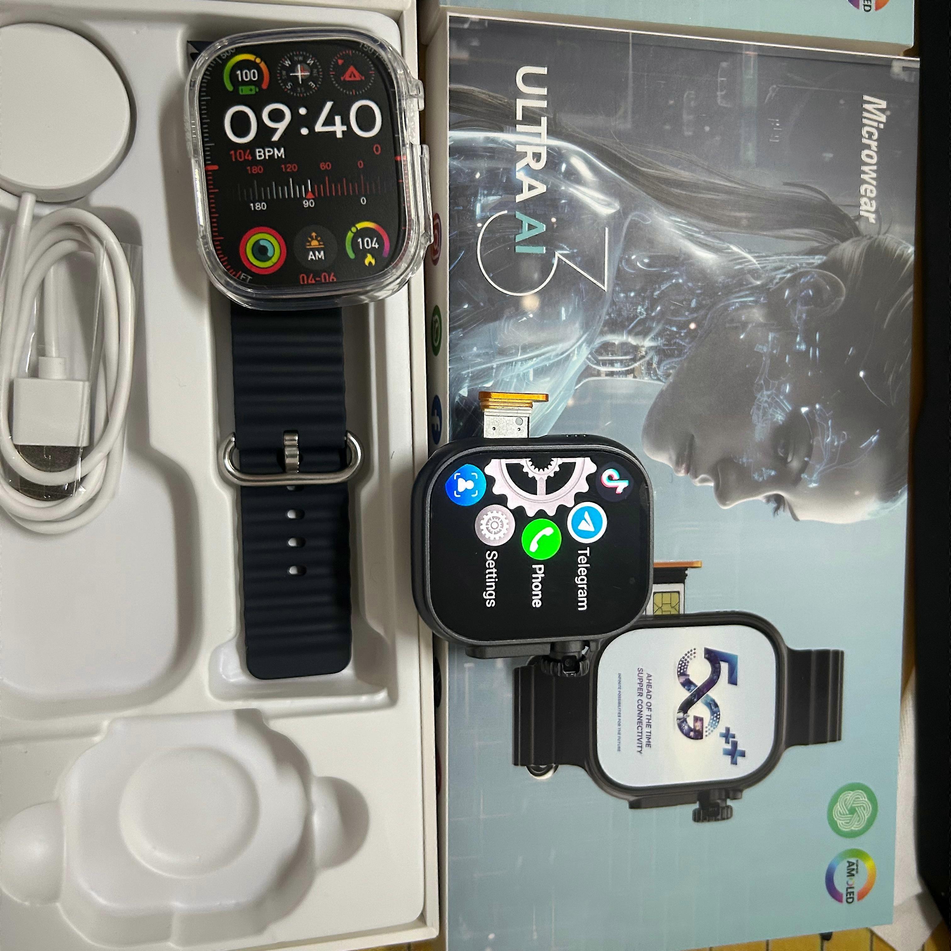 Microwear Ultra Ai3 Smartwatch 5G 180° Rotating Camera Google Play GPS WIFI 2.2inch Amoled HD Display 4G Calling Smartwatch Men