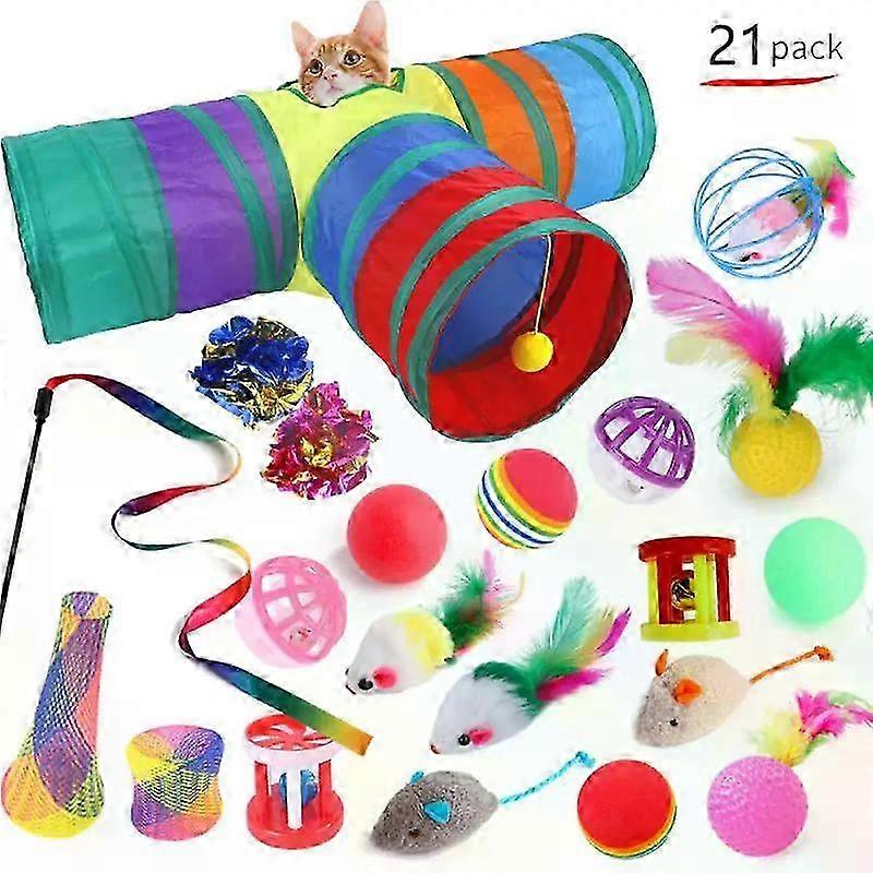 Pet Toy Combination Set Funny Cat Product Collapsible Rainbow Tunnel Puppy Ferrets Rabbit Play Tunnel Tubes Cat Supplies 21 Sets
