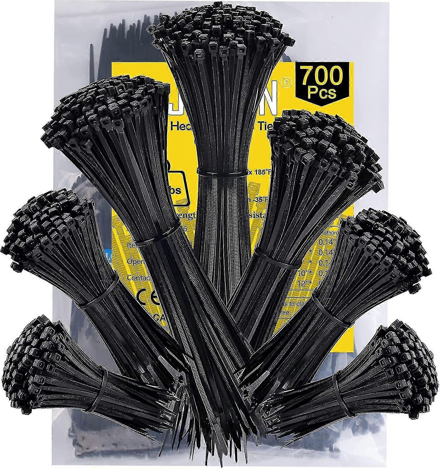 700 Pieces Plastic Cable Ties, Black Rilsan Plastic Cable Ties