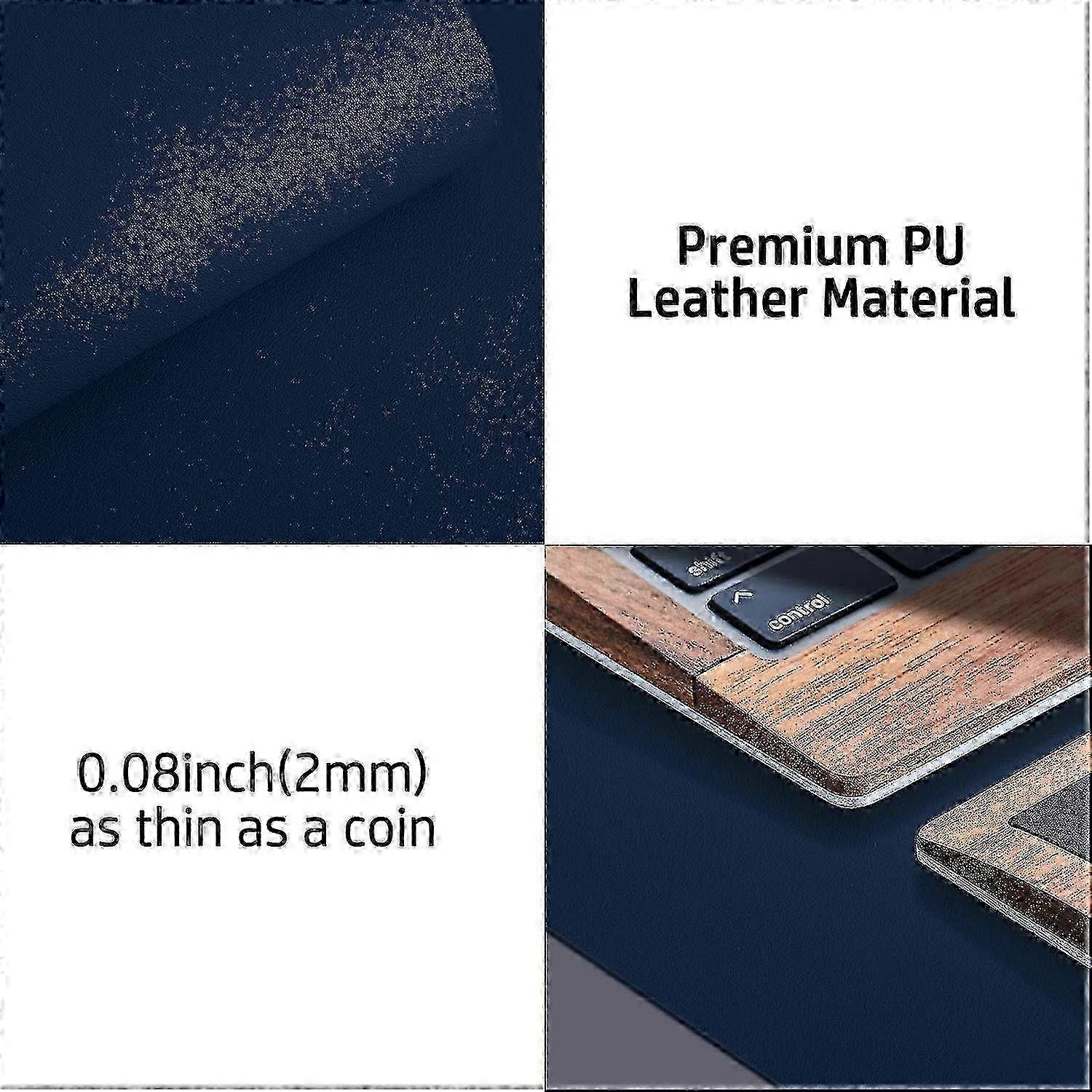 Leather Desk Pad Protector with Mouse Pad (Dark Blue, 60cm x 30cm) for All Computers