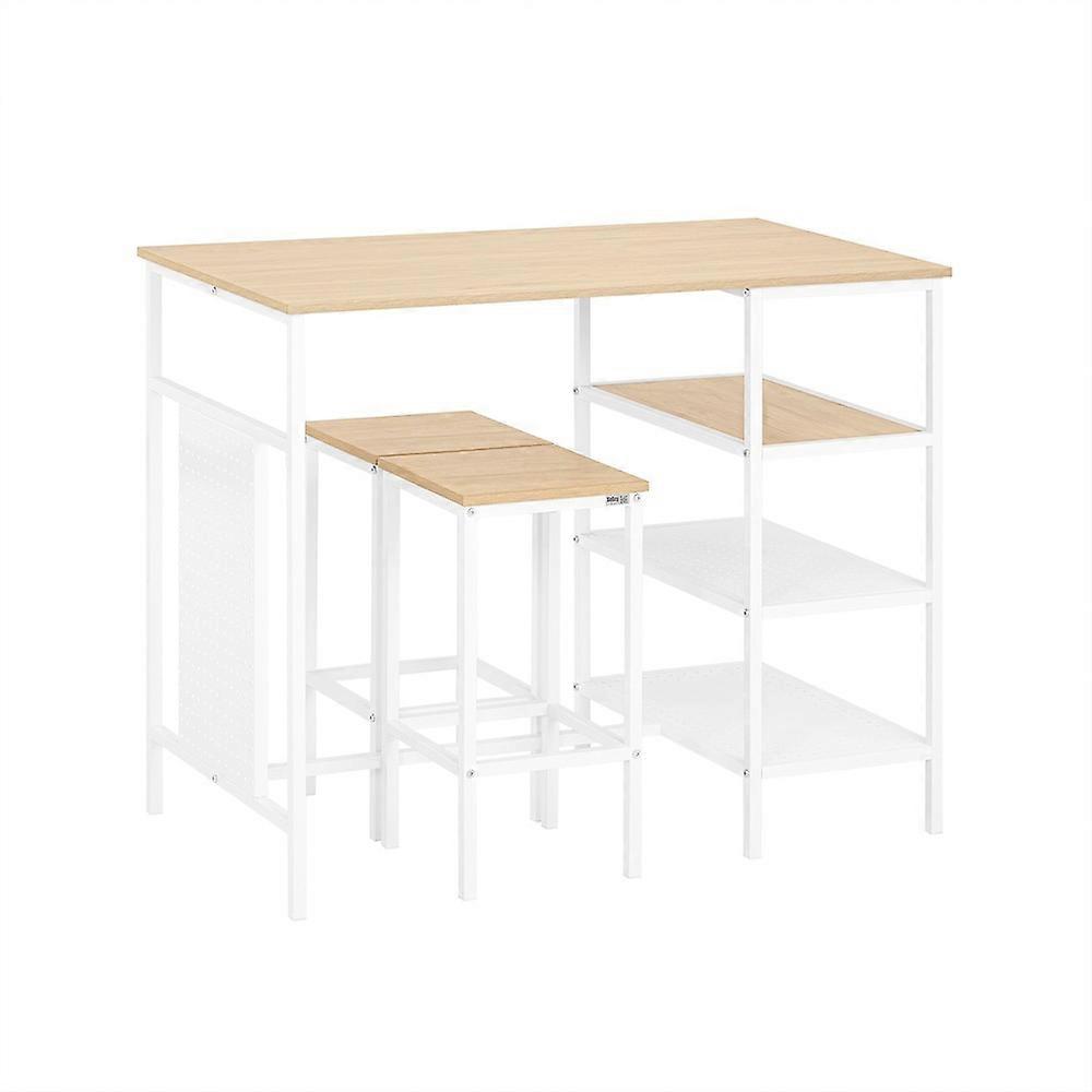 Σετ Μπαρ Πρωινού Οικιακής Κουζίνας 3 Τεμαχίων με Ράφια Αποθήκευσης και 2 Σκαμπό - Σετ Τραπεζαρίας,SoBuy OGT51-WN