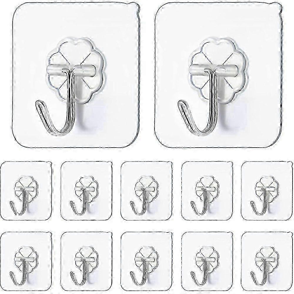 Hooks Self-Adhesive, Pack of 12 Strong Adhesive Hooks Transparent Magic Hooks for Wall, Kitchen, Bathroom, Window