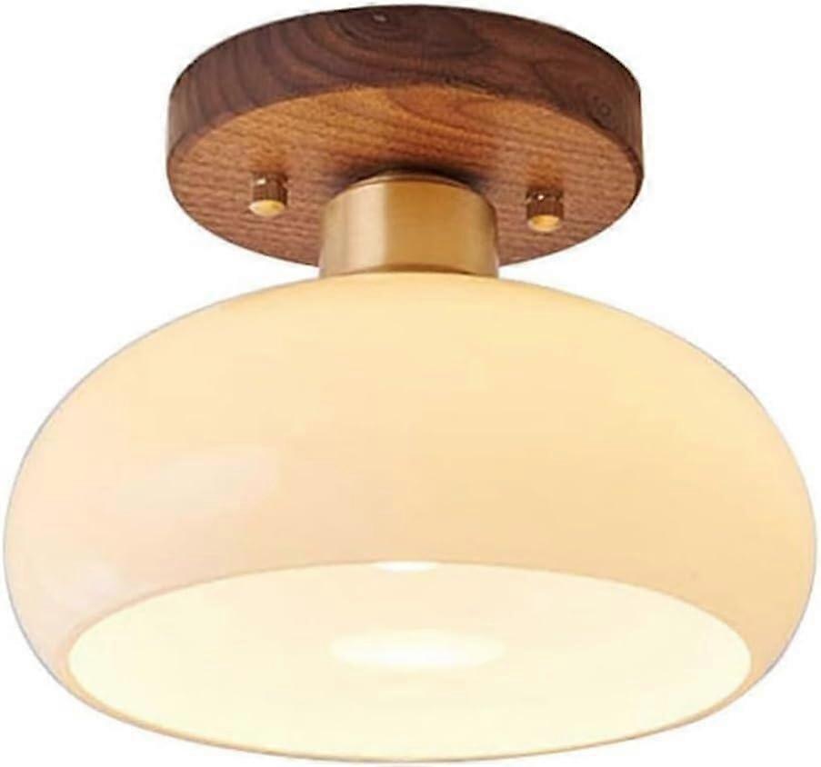 Ceiling Lighting Nordic Modern SemiFlush Mount BowlShaped Glass Ceiling Lamp With Walnut Finish Living Room Ceiling Light