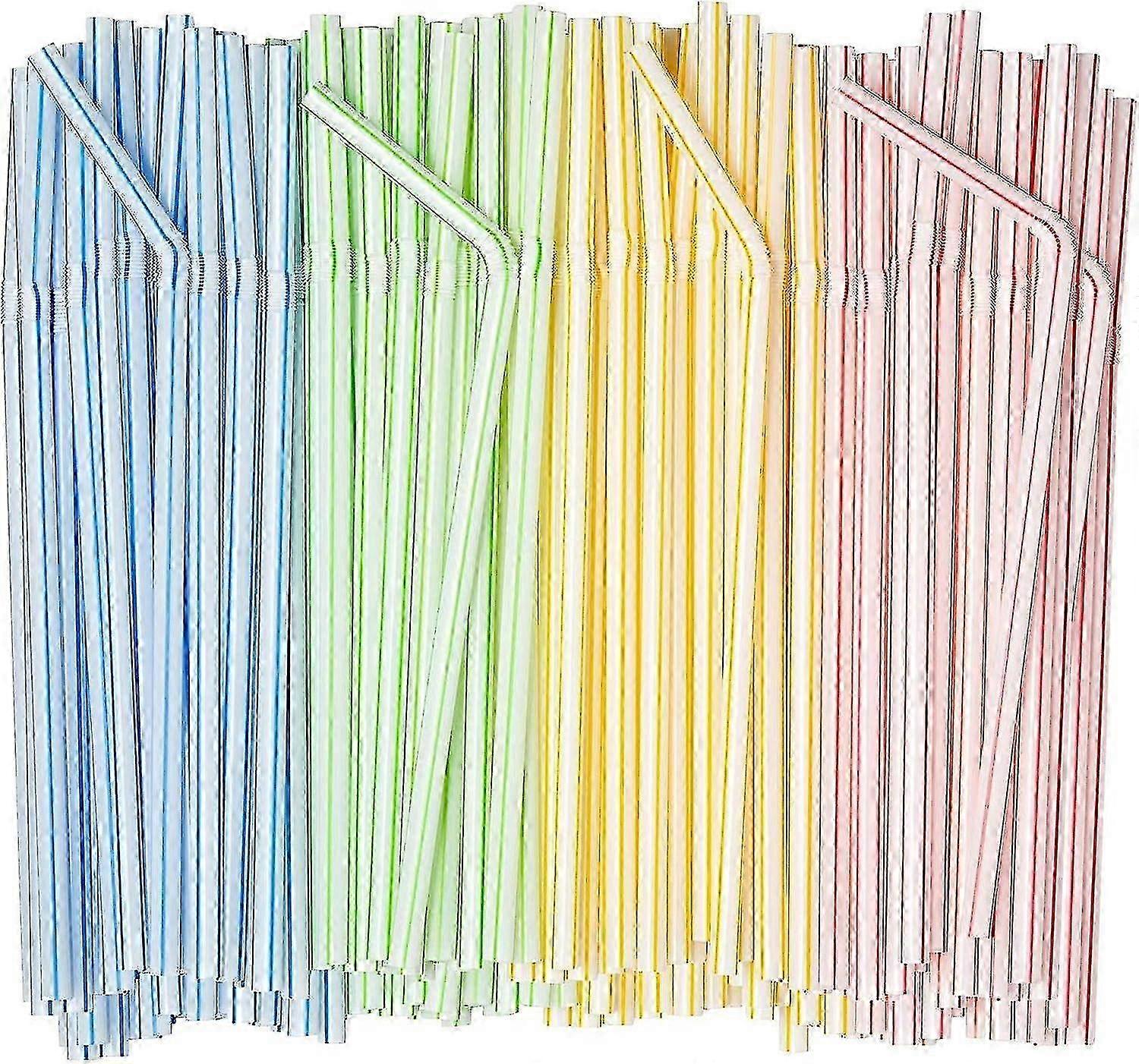 Eco-Friendly Flexible Plastic Straws - 200 Pack Colorful Reusable Curly Straws for Drinks