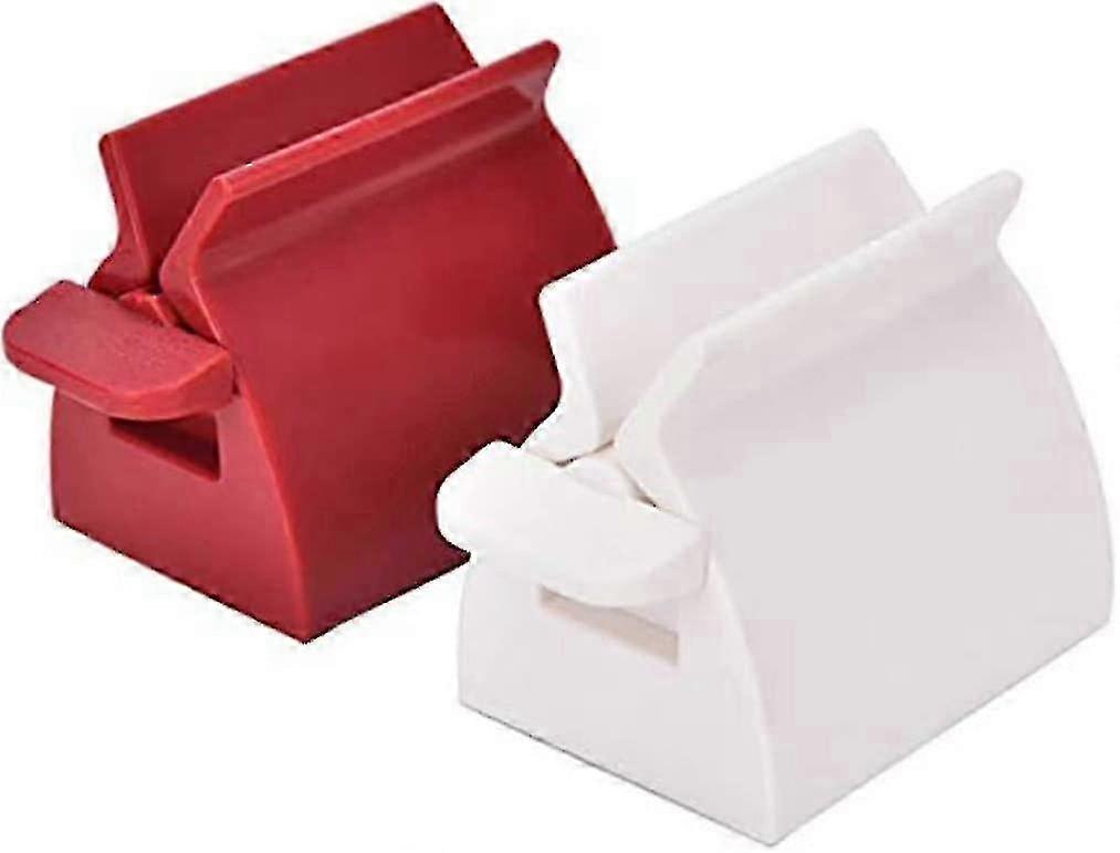 Toothpaste Squeezer White Rolling Tube Toothpaste Squeeze Dispenser Toothpaste Seat Holder Stand Squeezer(red+white)(2pcs)