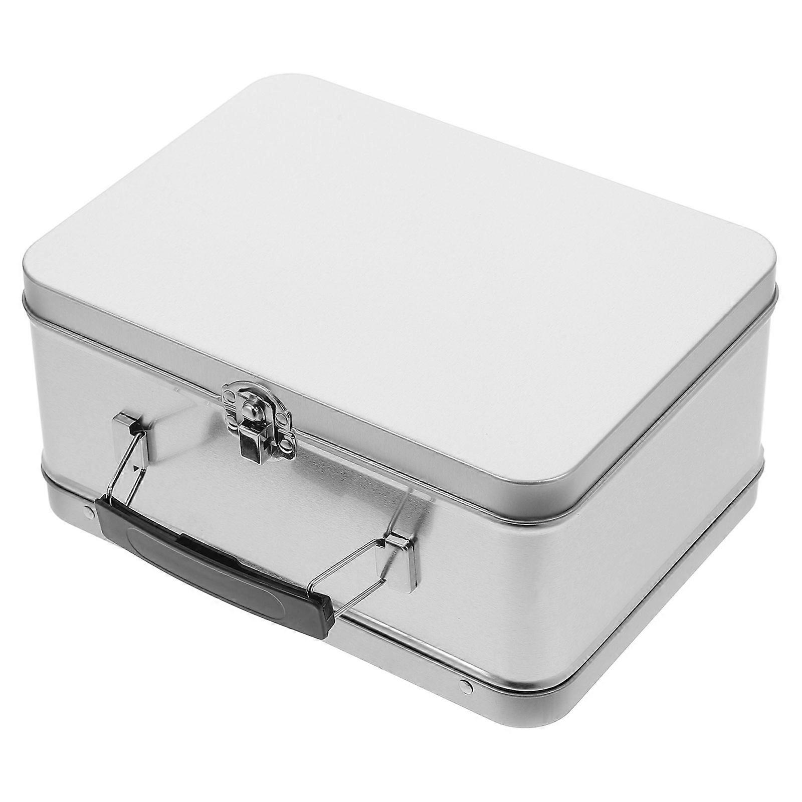 DIYブリキレトロランチボックス、蓋付き、保管用金属缶、サンドイッチ食品保存容器クラフトプロジェクト用ビンテージランチボックス