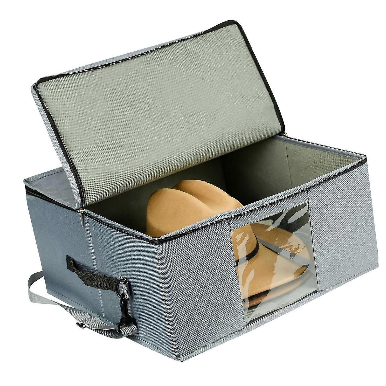 Practical Hat Box With Mesh Pockets And Clear Window Foldable Design For Wide Brims Hats Travel Storage Organizer  Grey