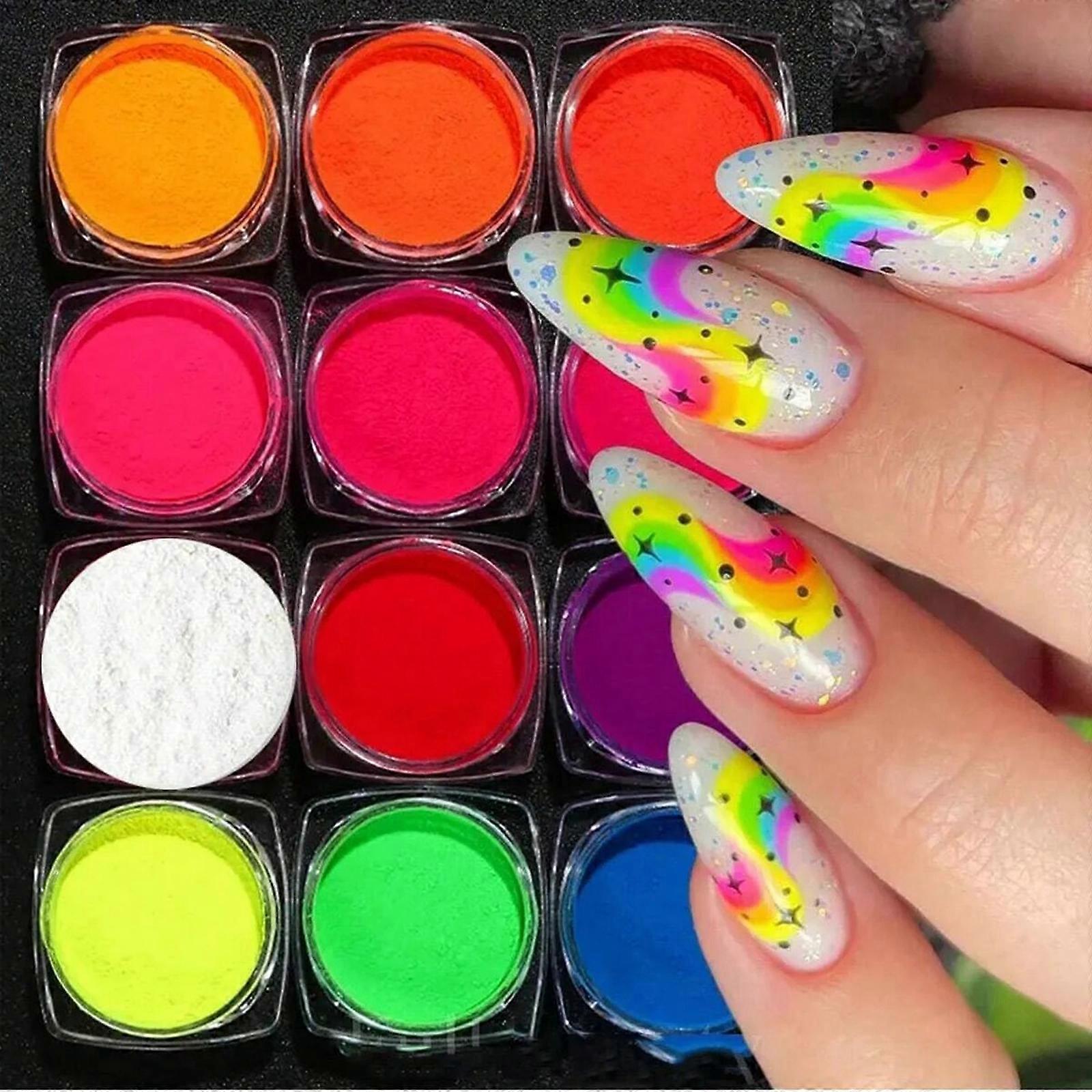 Multiple Surfaces 12 Color Fluorescent Powder Great for Party Decorations and Artistics Creation Long Time Brightness Multicolor