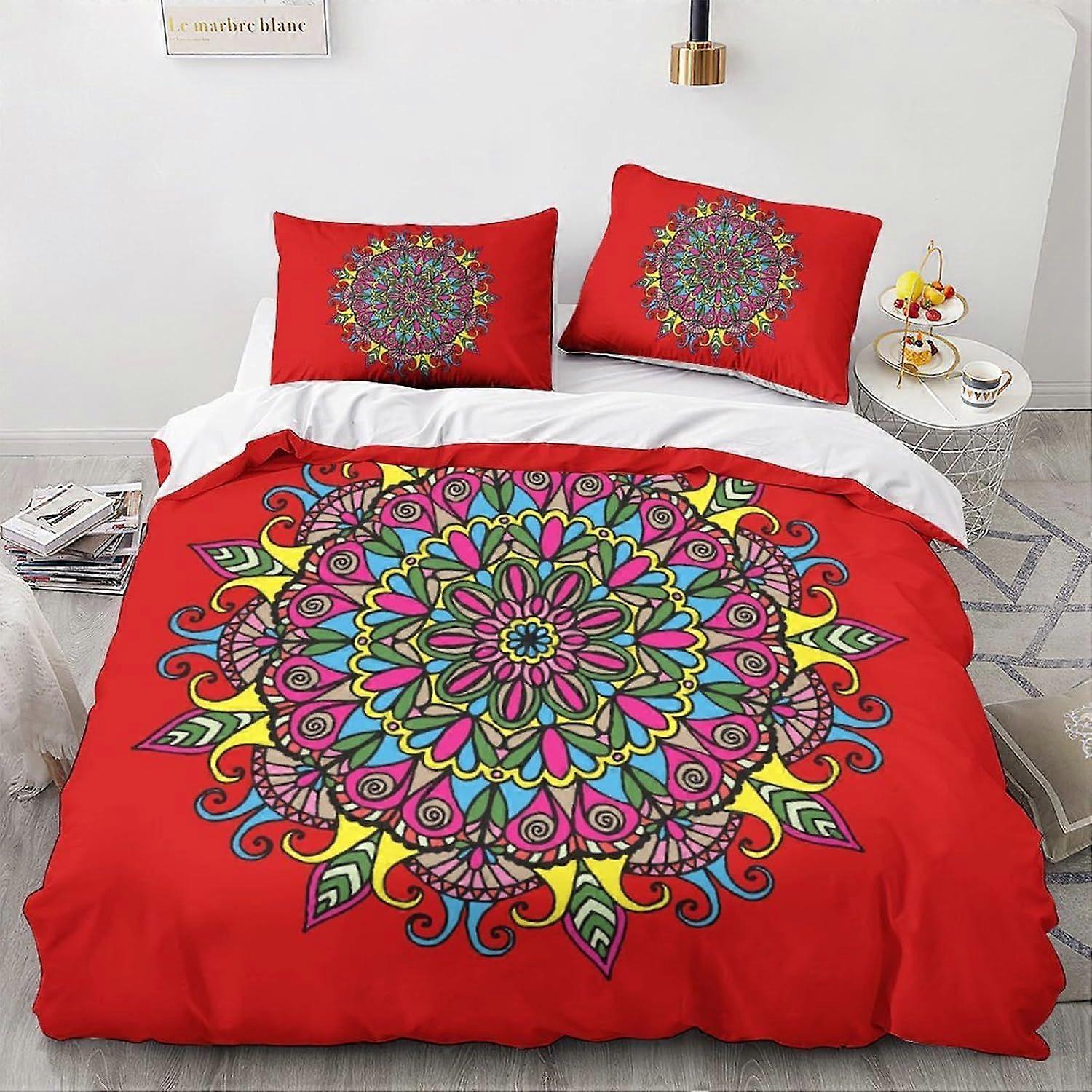 JUNIPI Mandala Edredom Capa Set 3D Bohemian Pattern Printe Cama Cor Colcha Edredom Capa Set, Microfibra Macia Dupla