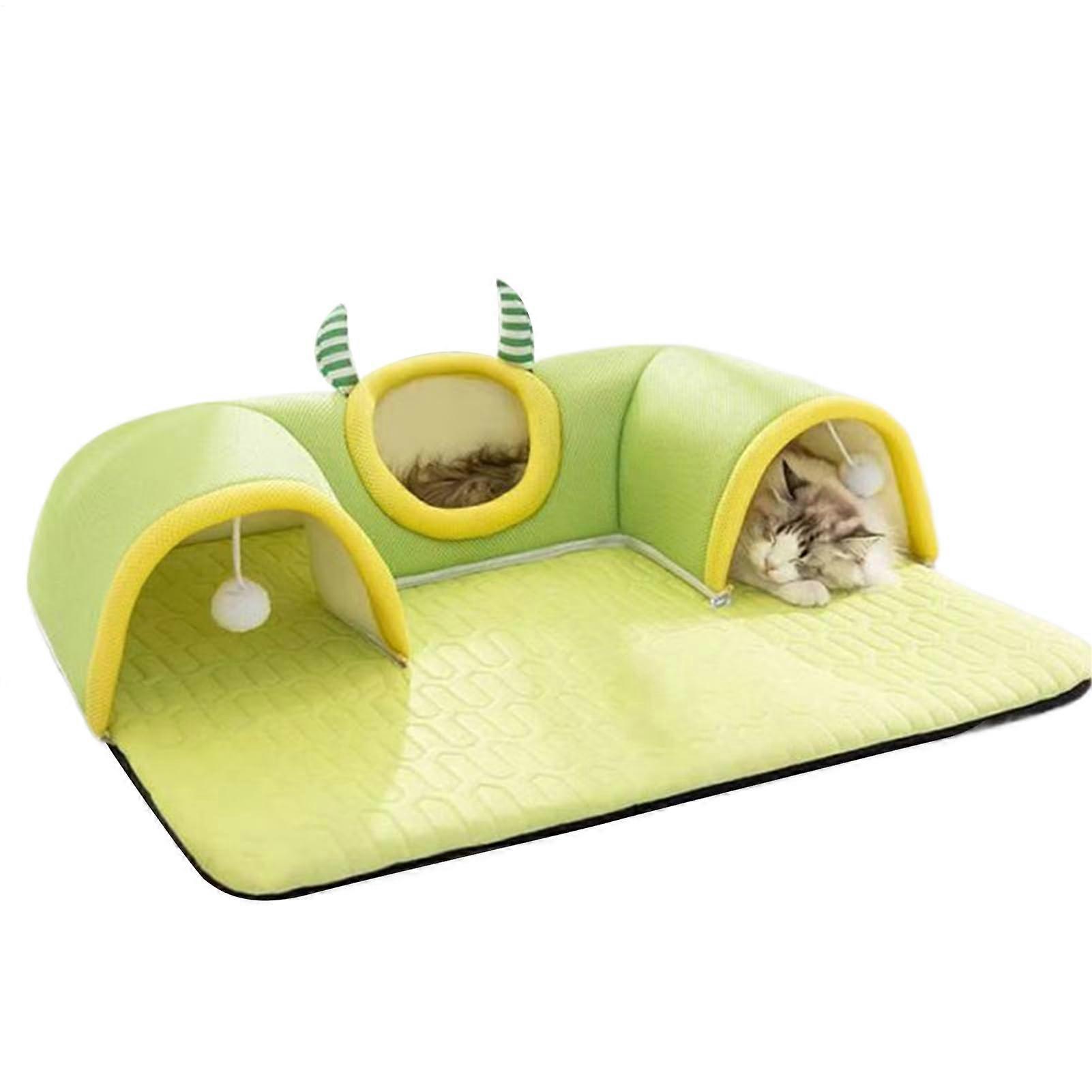 Cat Tunnel Bed for Large Cats and Kittens, Breathable Pet Nest for Indoor Play and Sleeping, Green
