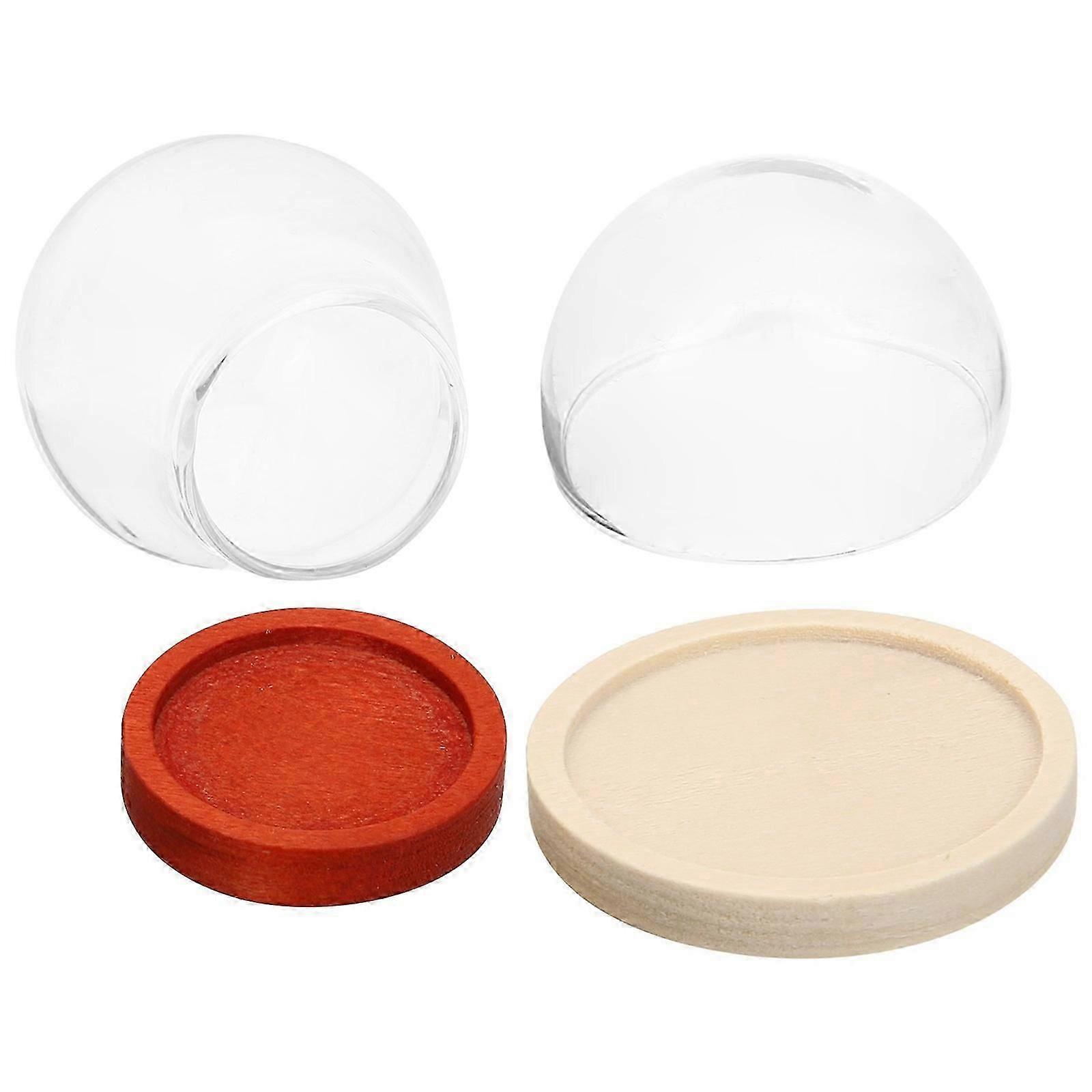 2pcs Glass Display Domes with Wood Base Transparent Small Showcase