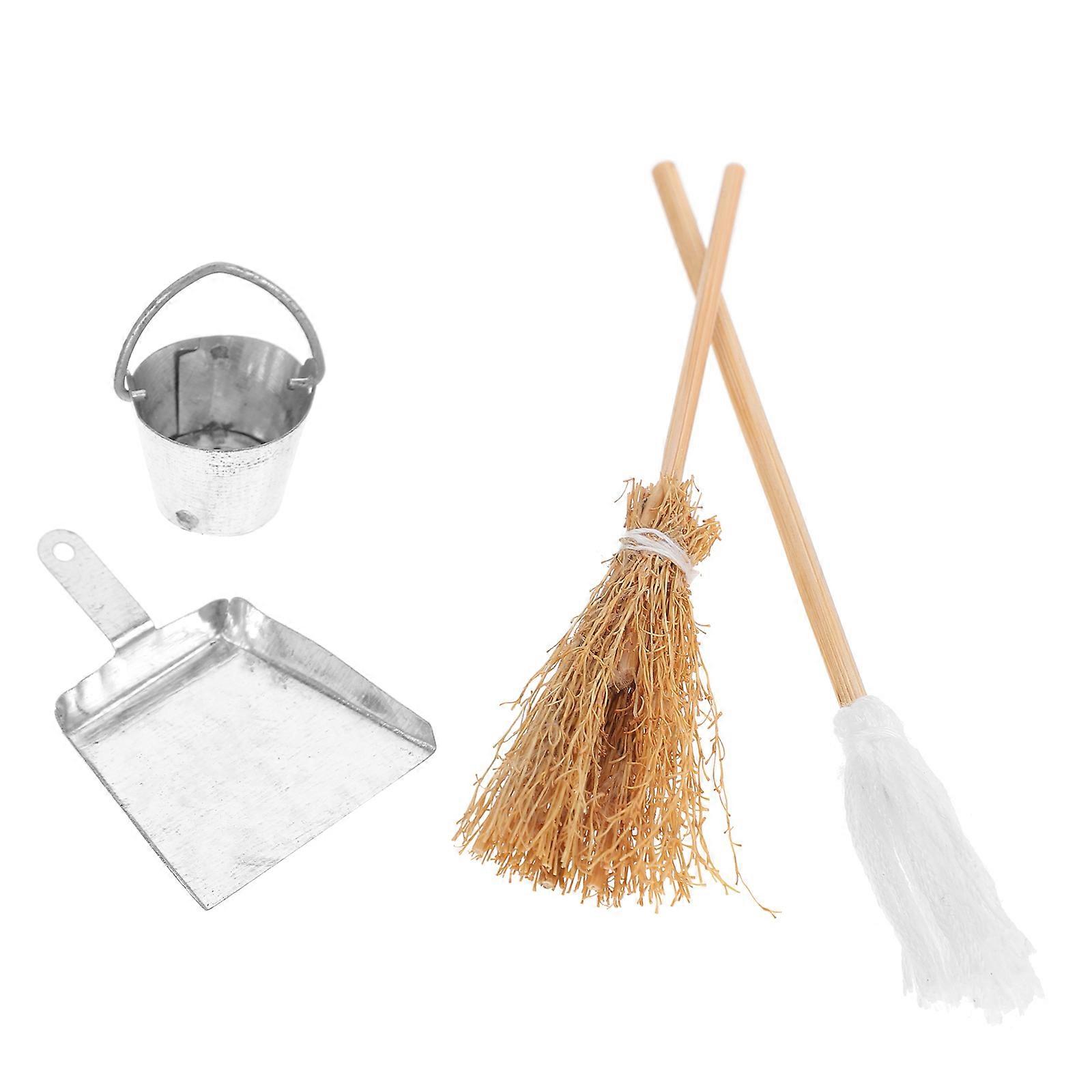 Miniature Broom Model for Decor with Dustpan Bucket Mop 1Set