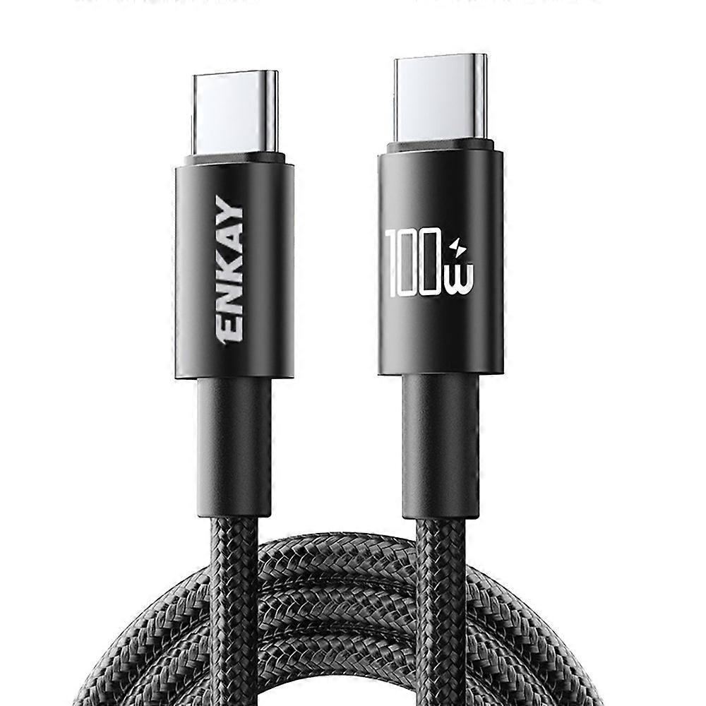 ENKAY HAT PRINCE 2m PD100W Nylon Braided Type-C to Type-C Cable Fast Charging Data Transfer Cord with E-Marker Chip