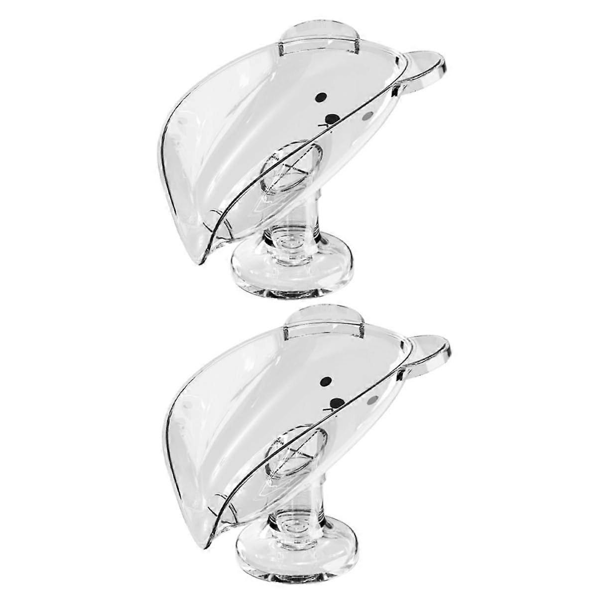 2 Pack Transparent Soap Dish with Suction Cup, SelfDraining Slanted Holder for Bathroom Shower Storage