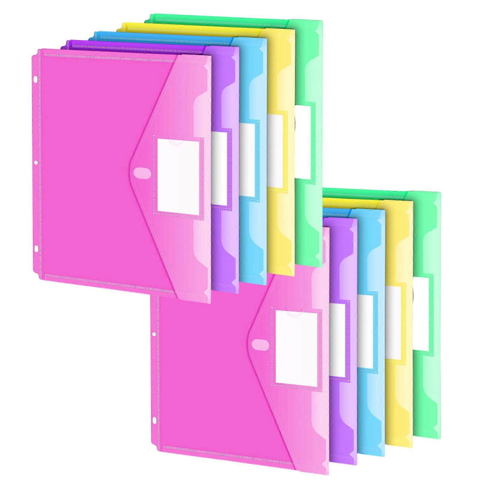 5/10Pcs Punched Pockets Clear Plastic File Bag Waterproof File Sleeve Document Organiser with 3 Holes for Office School Multicolor