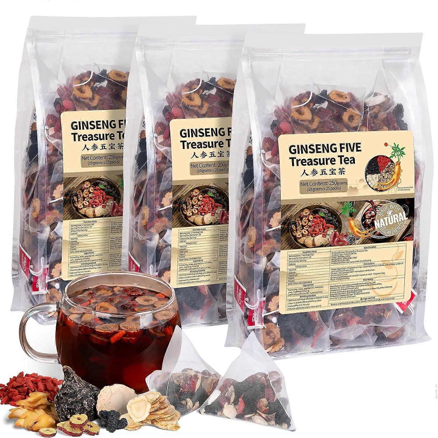 Ginseng Five Treasures -tee, munuaisten virkistävä tee, kiinalainen yrttitee, luonnollinen orgaaninen miehen ja naisen munuais- ja myrkkyjä poistava tee, arvokas lääketee