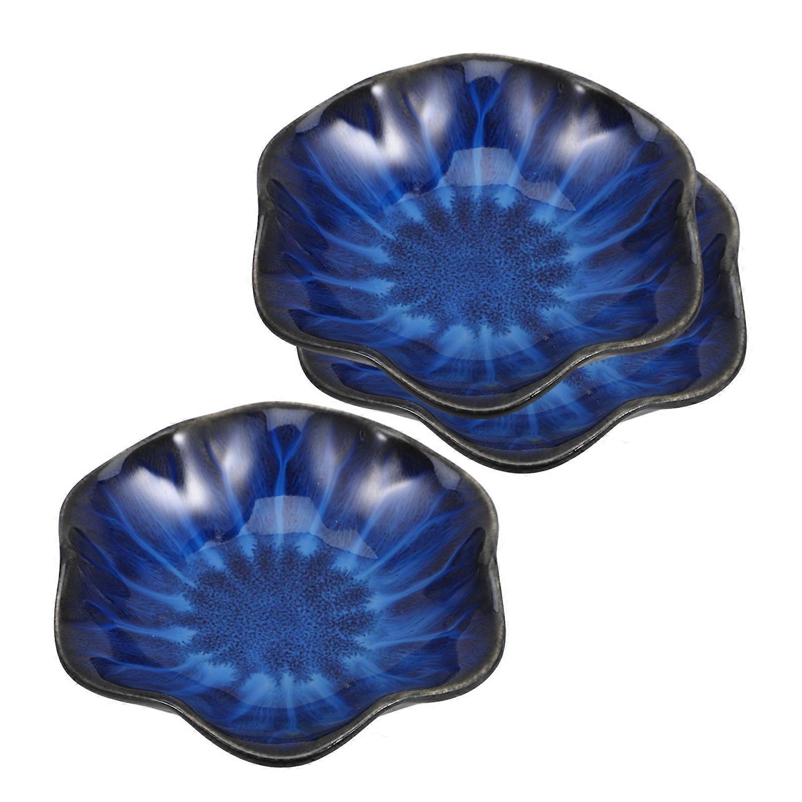 Ceramic Sauce Dish Dark Blue for Serving 3Pcs for Condiment Use