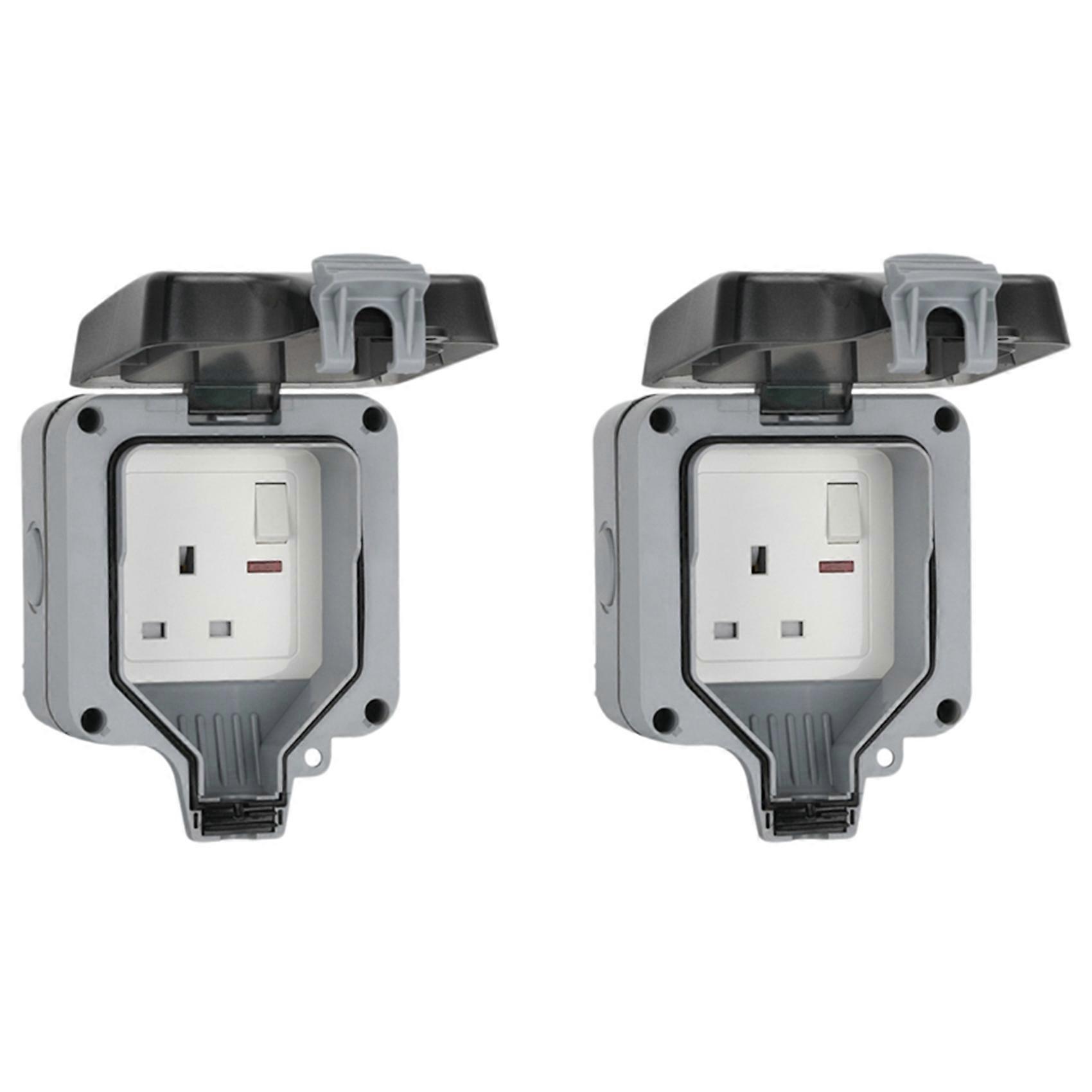 2X IP66 Outdoor Extension Lead 13A Rainproof Charging Socket Outdoor Socket Box with Independent Switch(UK Plug)