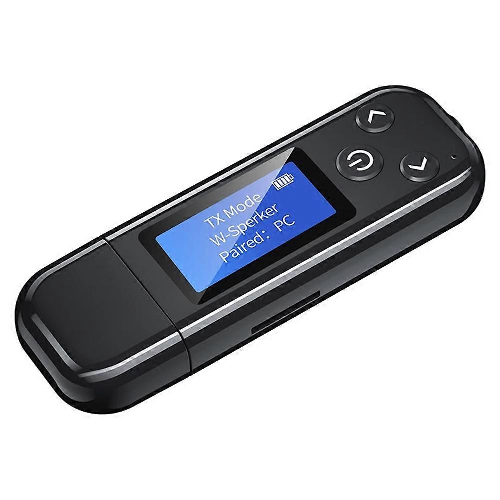 USB Bluetooth 5.0 Audio Transmitter Receiver LCD Display AUX Stereo Wireless Adapter Built-in Battery for TV PC