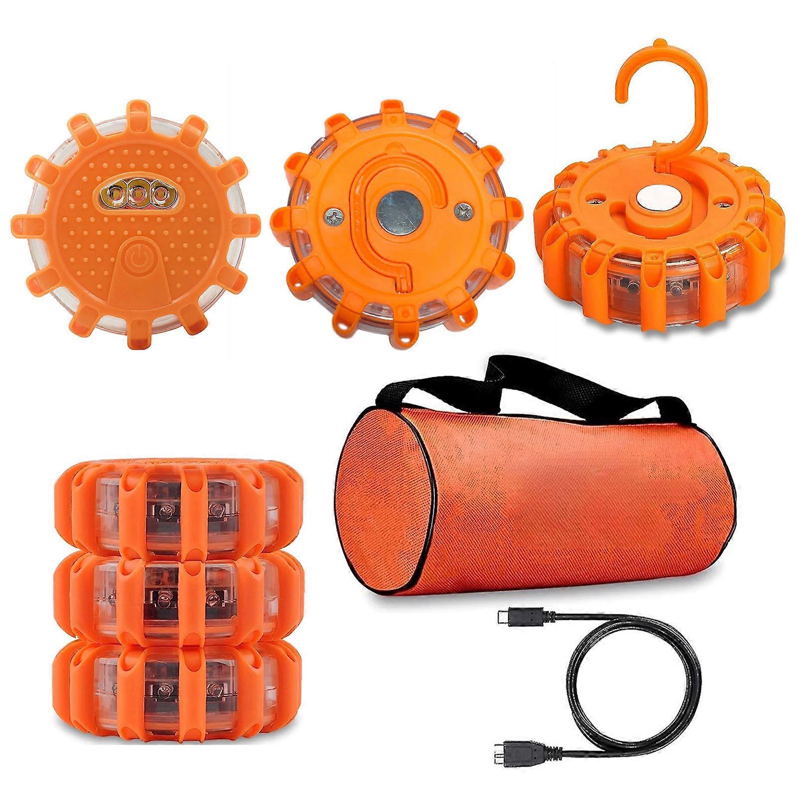 Road Flares Emergencies Lights USB Rechargeable Roadside Safety Flashing Light Warning Safety Disc with 9 Glow Modes Multicolor