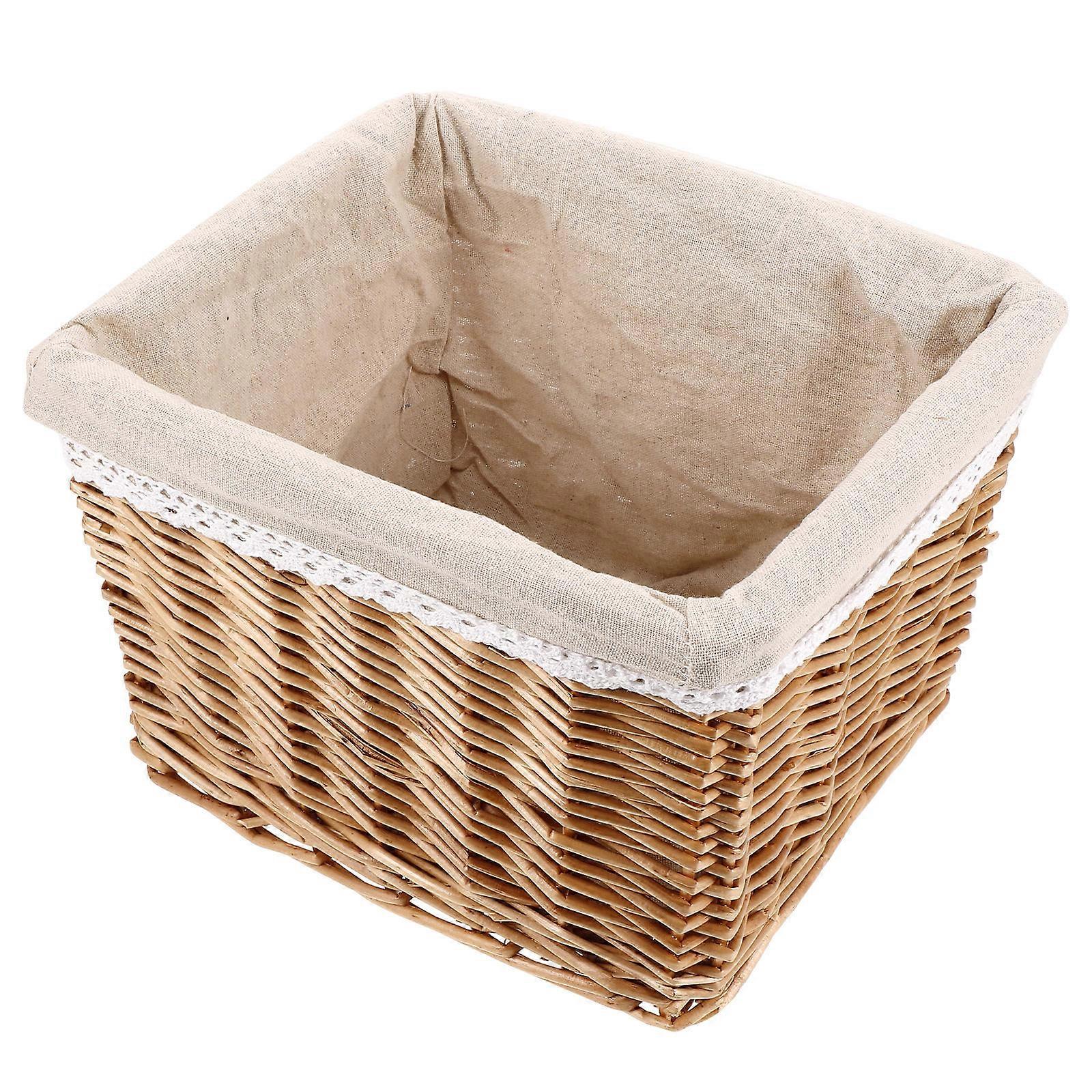 Light Brown Rectangular Wicker Storage Bin Basket for Sundries