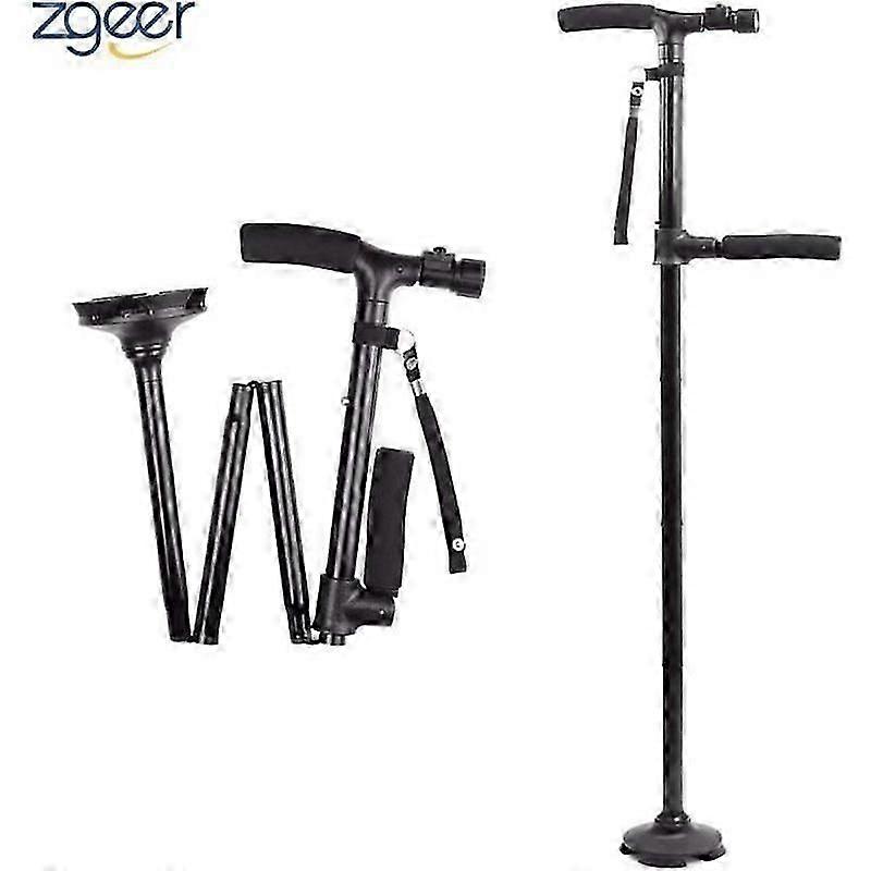 Foldable Walking Stick With LED Light Adjustable Folding Lightweight Walking Cane Black