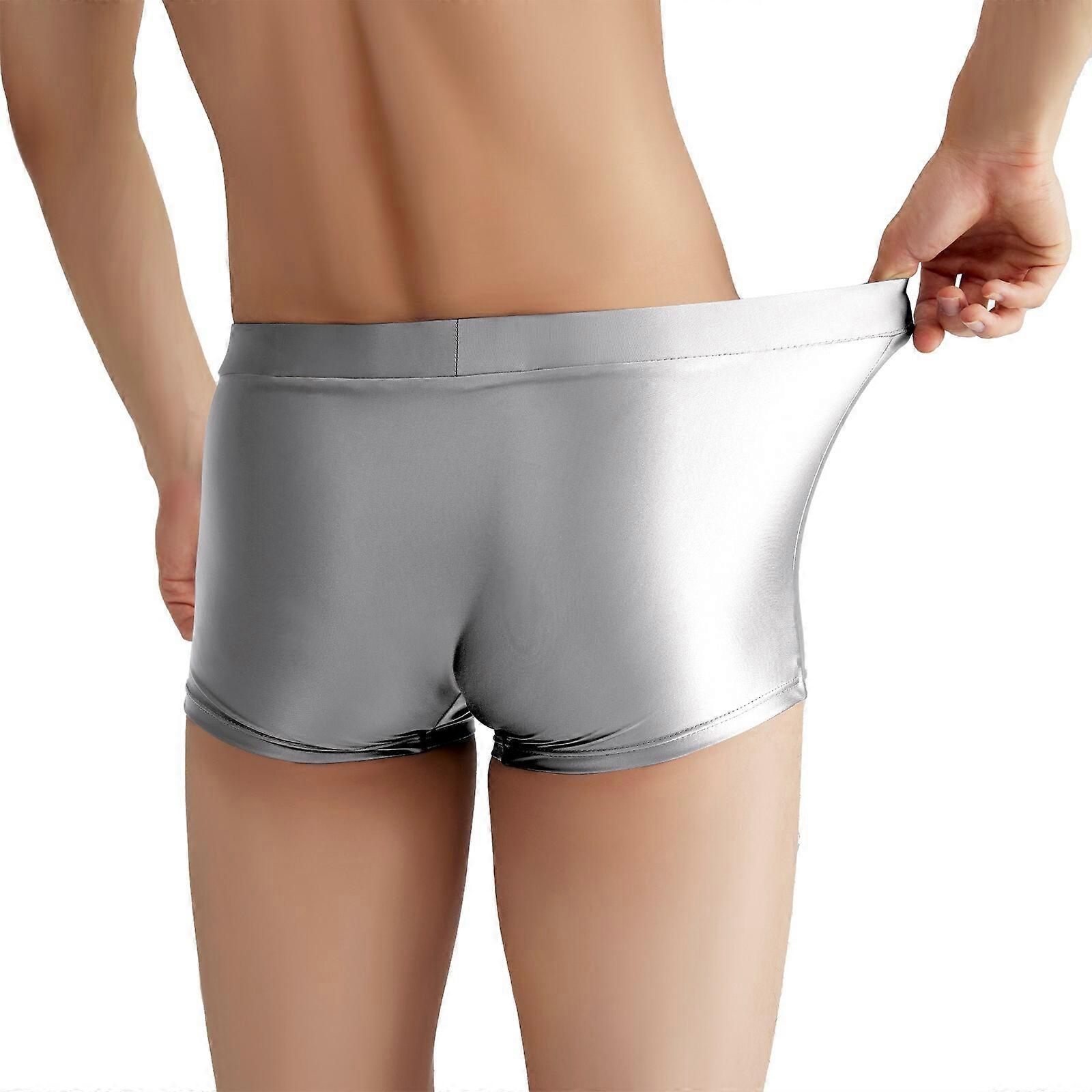 AMORESY Men Shiny Glossy Stretch Shorts UnderPants Solid Running Gym Boxer Brief