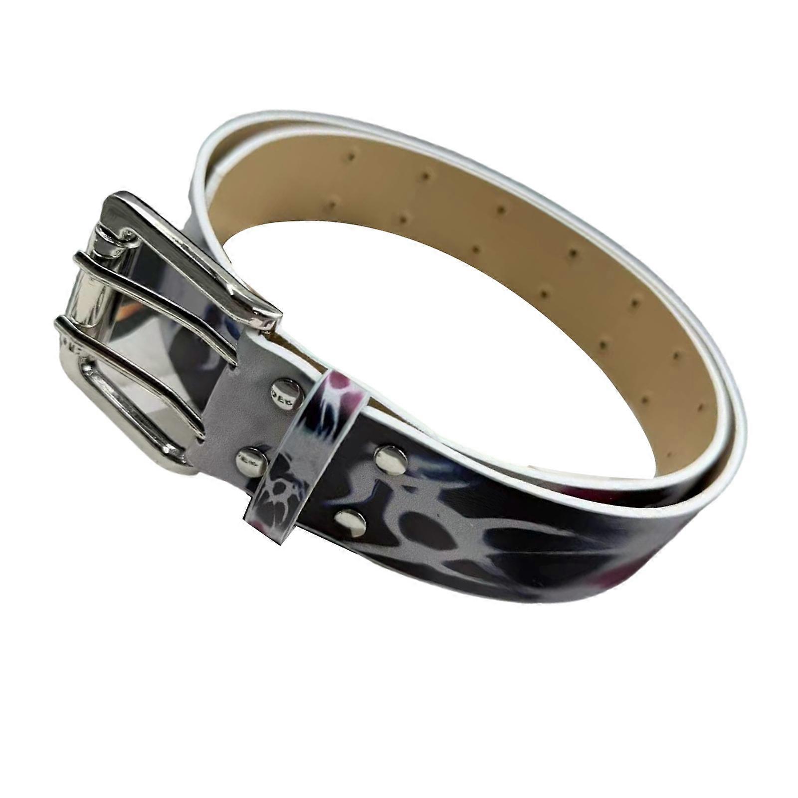 Secure and Adjustable Graffiti Design Belt for Youth Adults PU with Double Pin Buckles in Retro Style  black