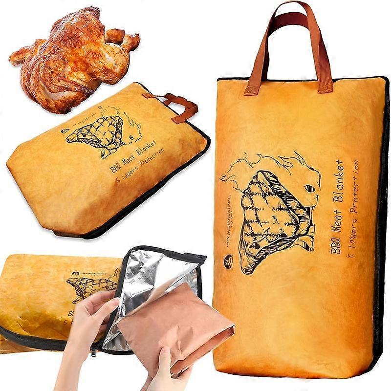 BBQ Blanket for Resting Meat, 5-Layer Insulated Meat Resting Bag for Moisture Retention and Perfect BBQ, Wide Mouth with Handle Design for B