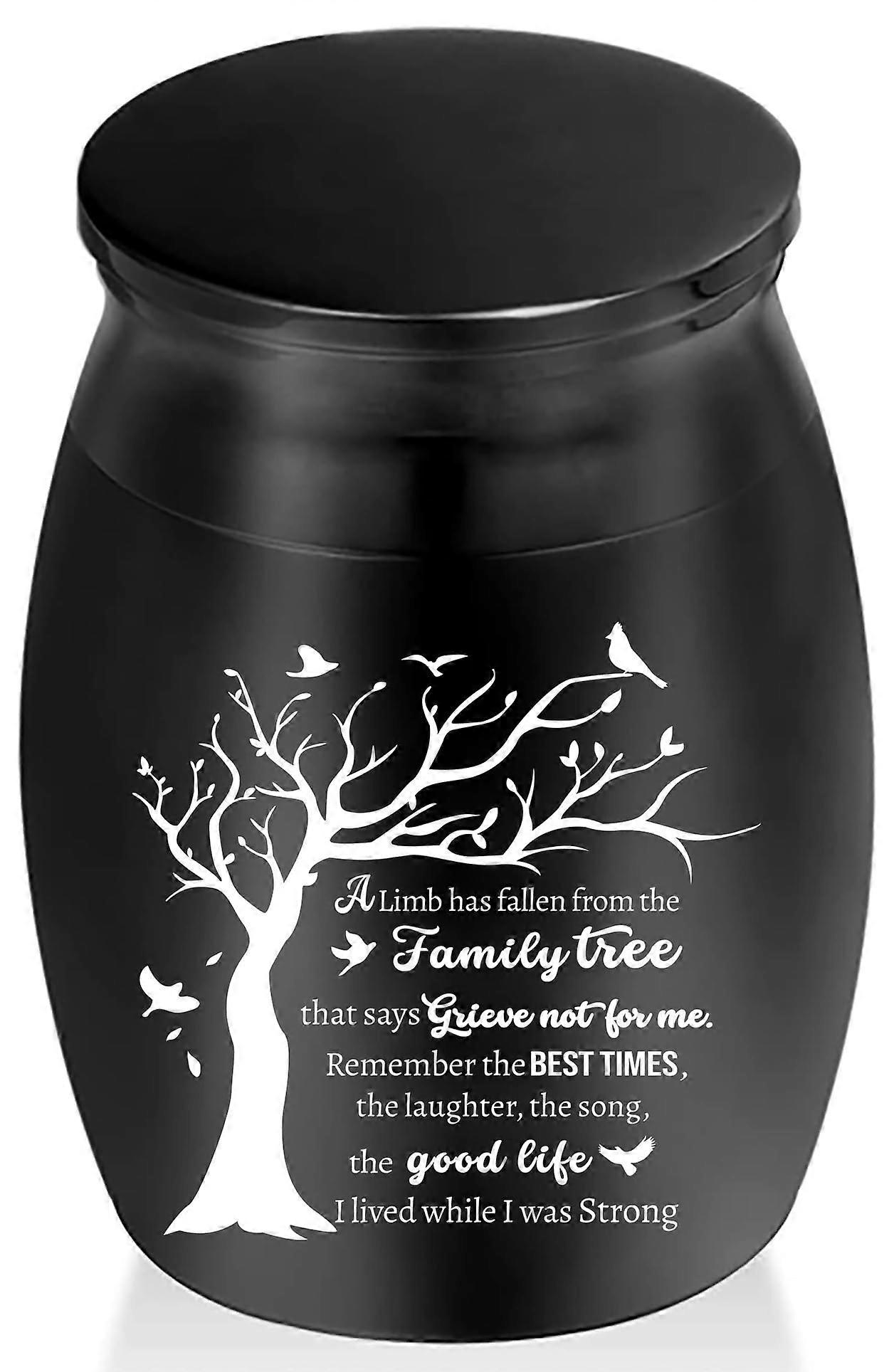 Keepsake Urn for Human Ashes Black Stainless Steel Mini Cremation Urn with Secure Threaded Closure