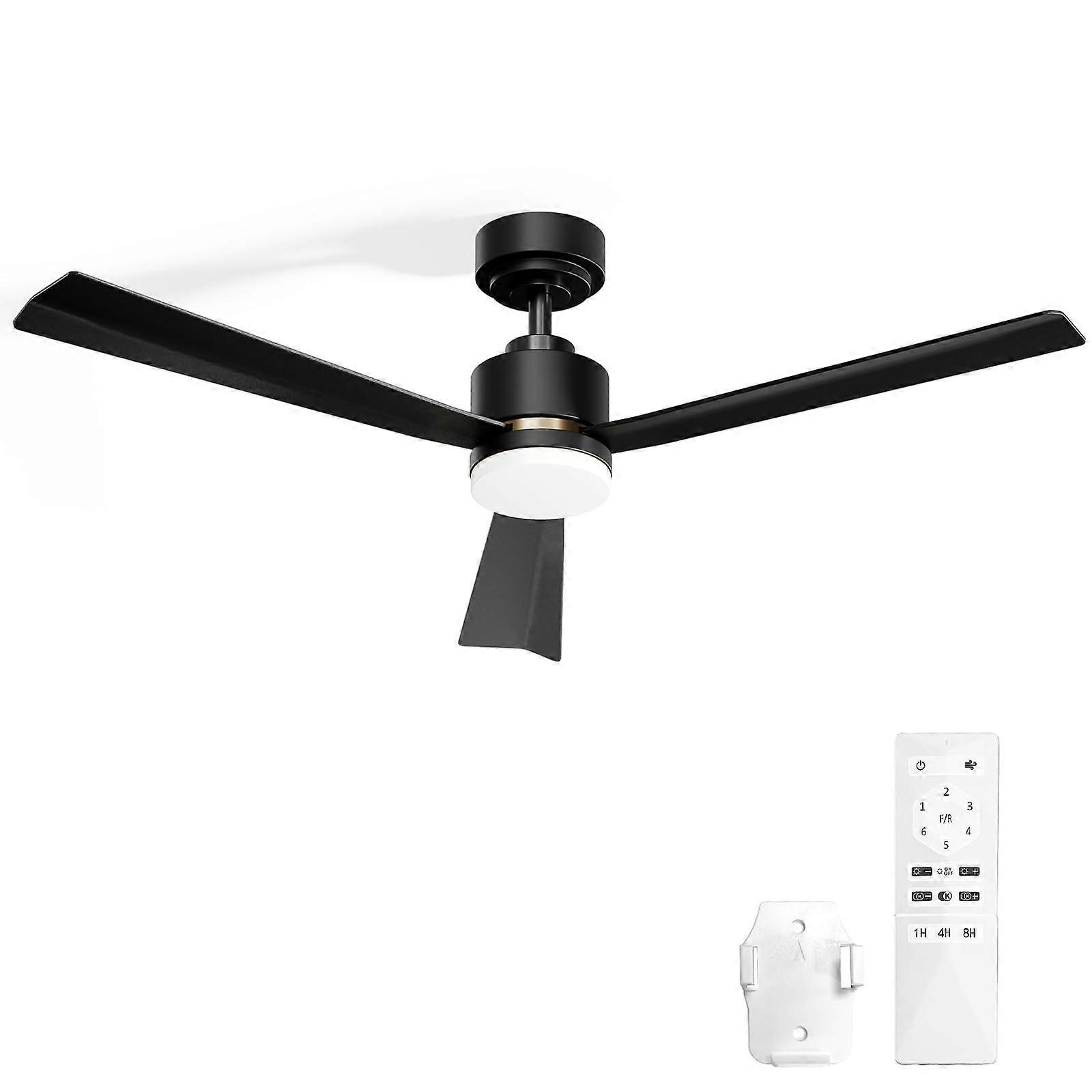 52 Inch Ceiling Fan with Light and Remote, Low Profile Black Gold, Reversible Quiet Motor, LED