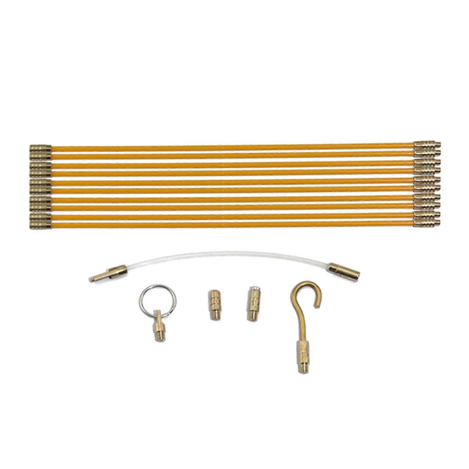 Cable Installation Rods 4mm Fiberglass Wire Pulling Kit with Brass Connectors for Electrical Work