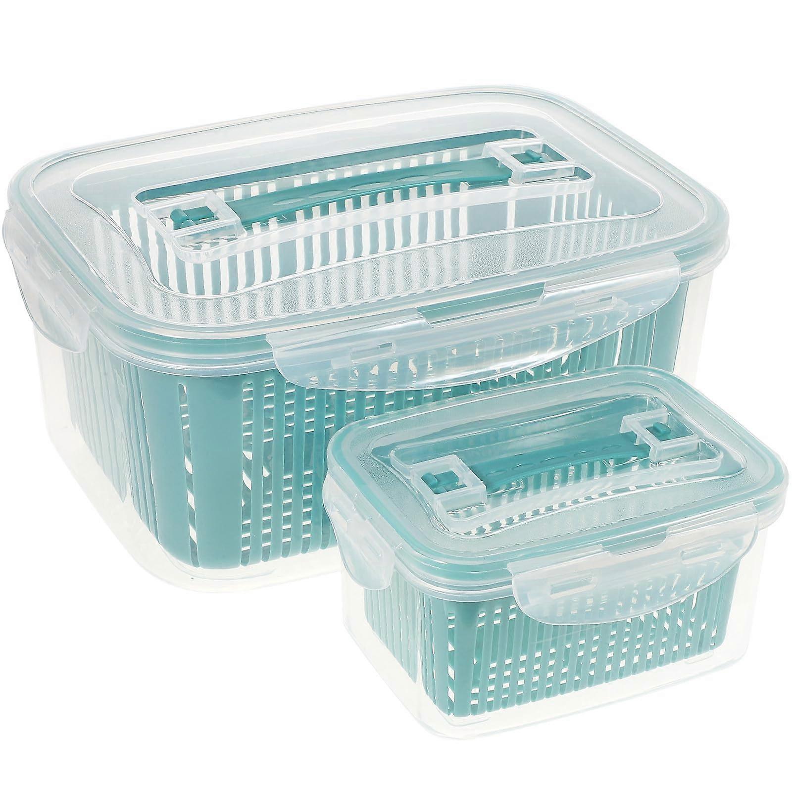 Fridge Storage Containers with Builtin Drainage Base, 2pcs Produce Saver Boxes for Refrigerator
