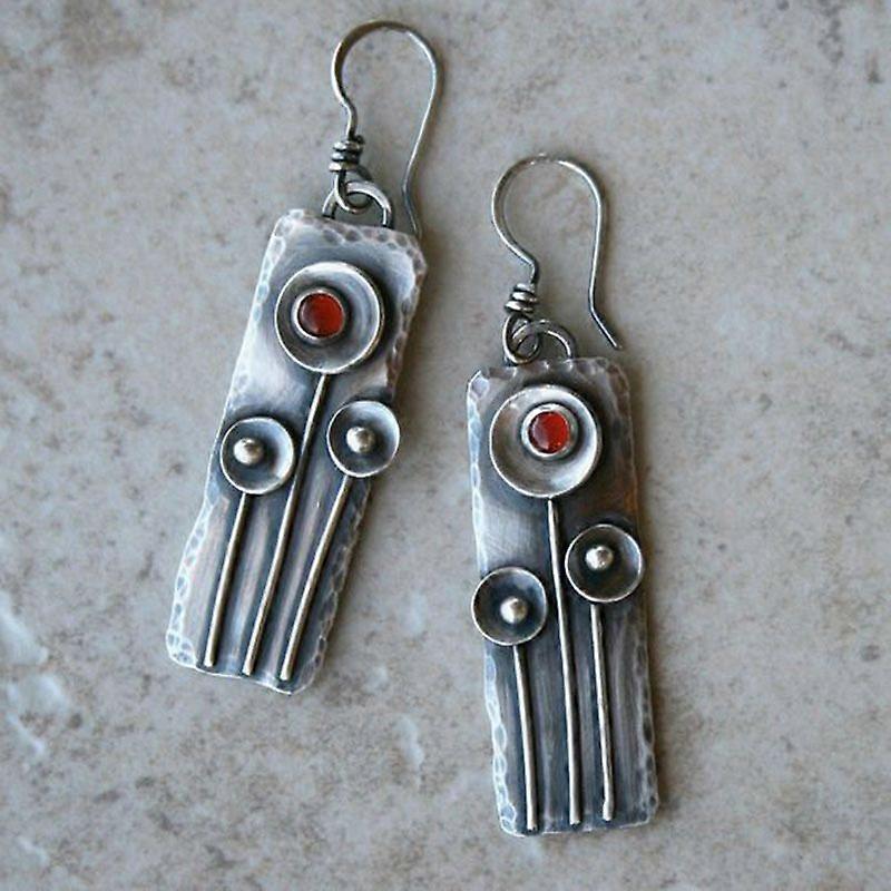 National style Alloy Rhinestone Dangle Earrings Rectangle Antique Silver 45mm