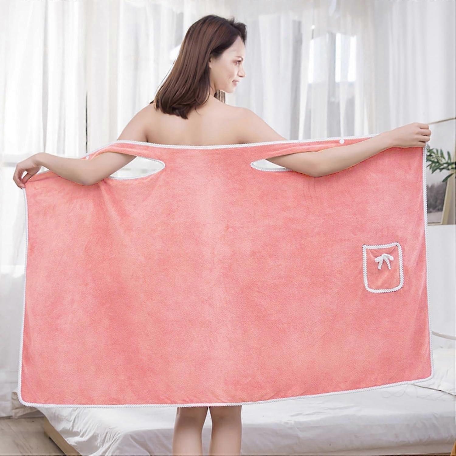 Women's Spa Wrap Towel with Adjustable Straps, Quick Dry Wearable Bathrobe, Light Pink